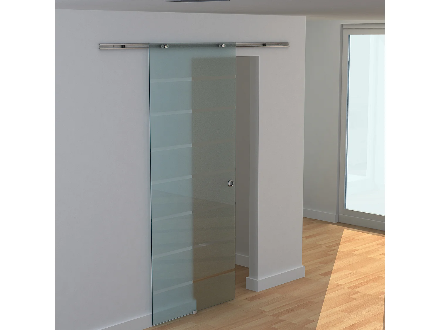 Kit porta scorrevole in vetro satinato con binario in alluminio
