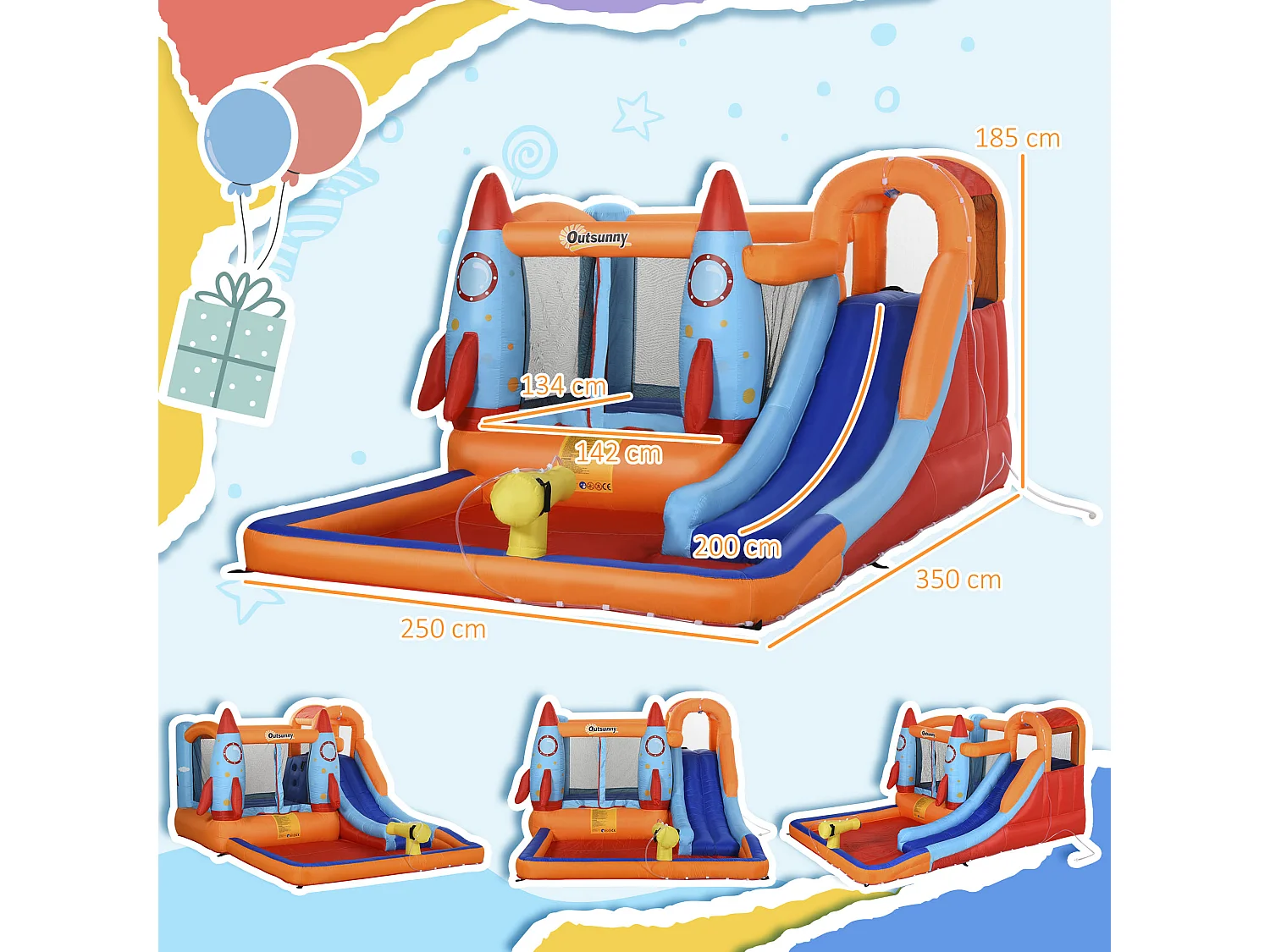 Castello gonfiabile per bambini con scivolo trampolino e gonfiatore