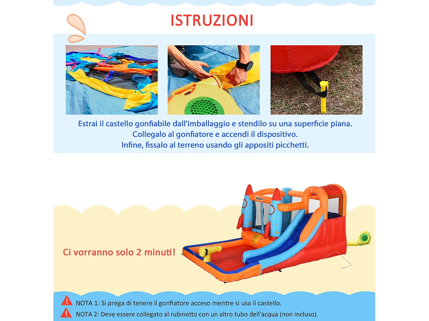 Castello gonfiabile per bambini con scivolo trampolino e gonfiatore
