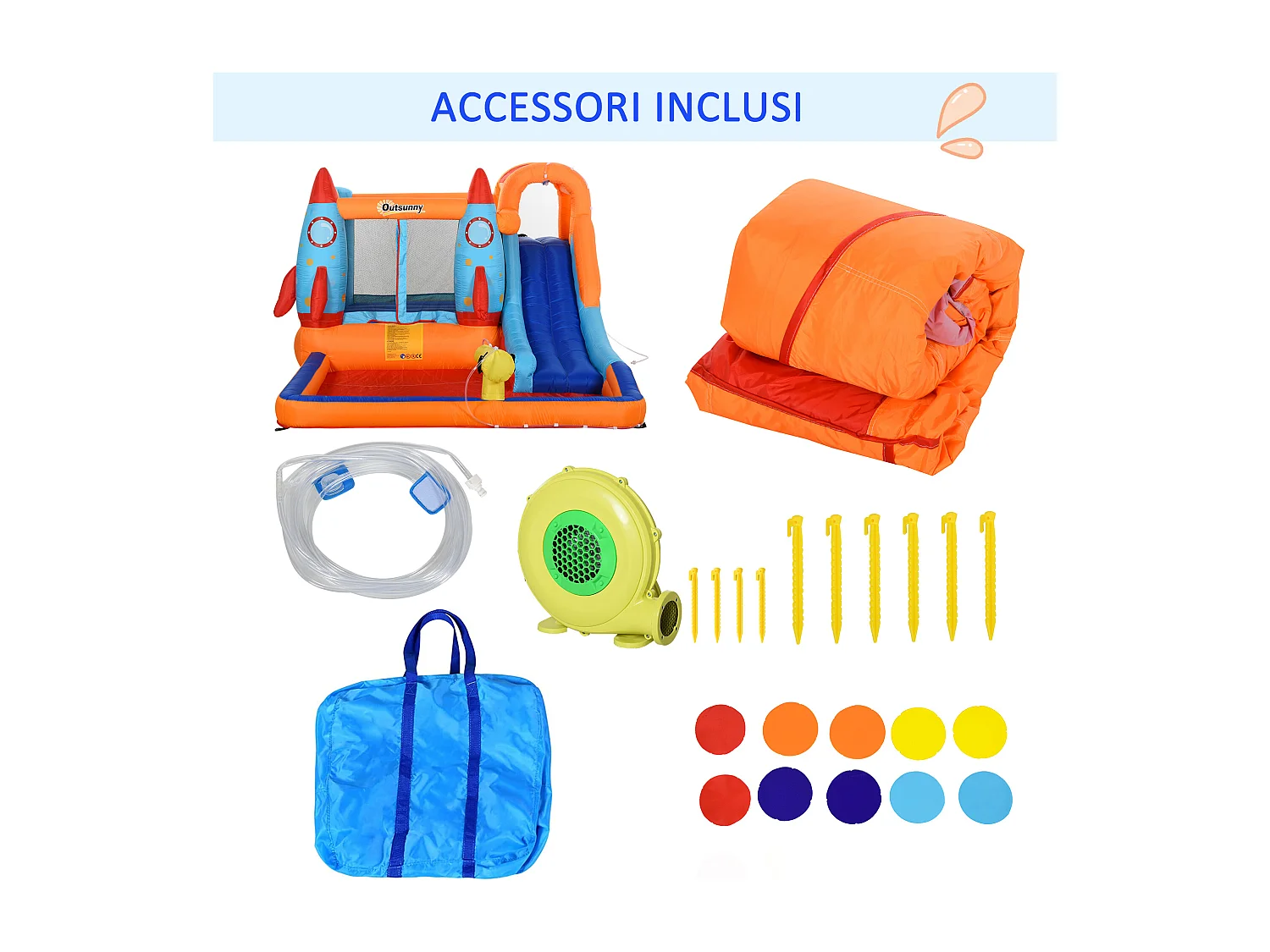 Castello gonfiabile per bambini con scivolo trampolino e gonfiatore