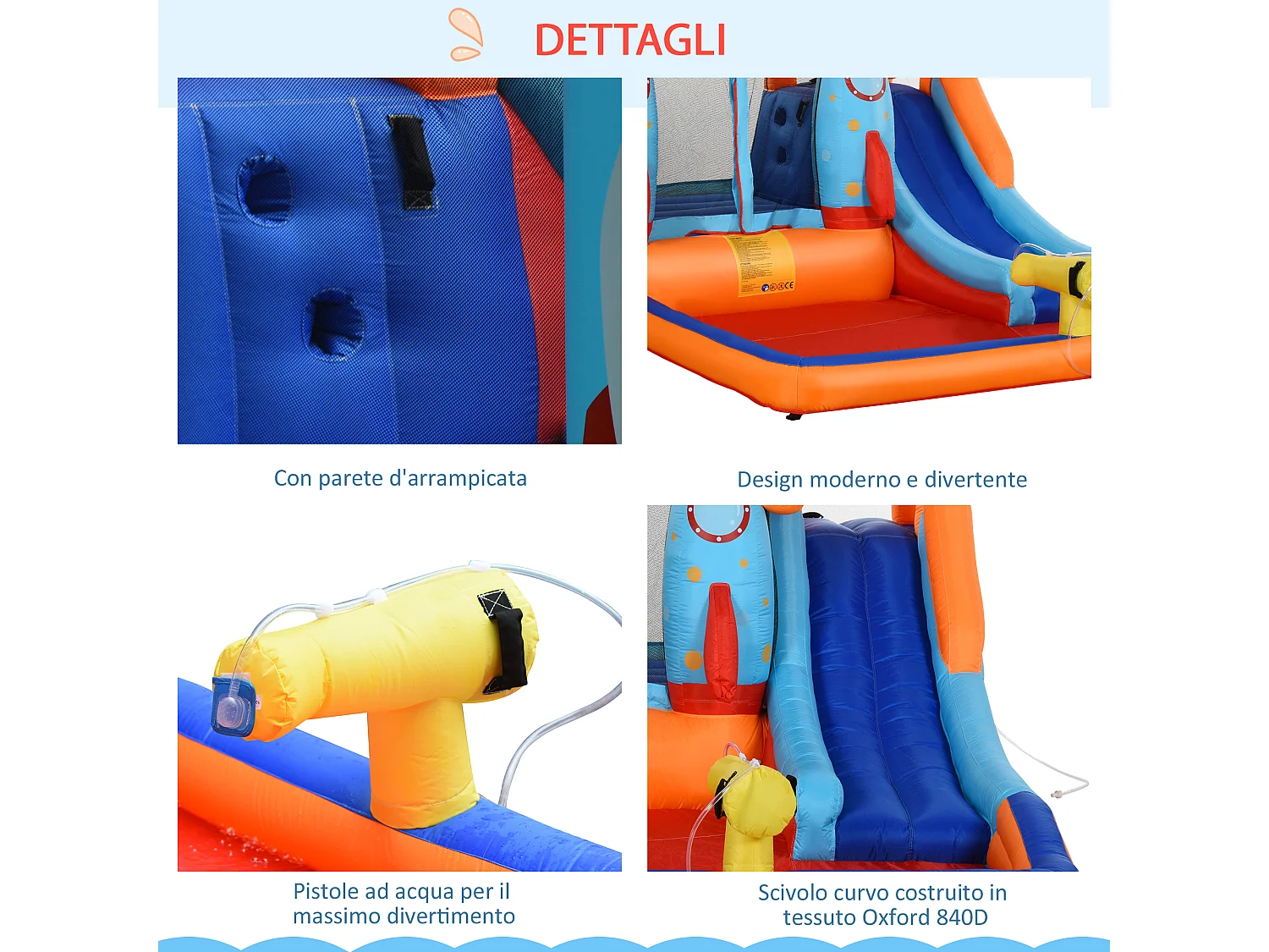 Castello gonfiabile per bambini con scivolo trampolino e gonfiatore