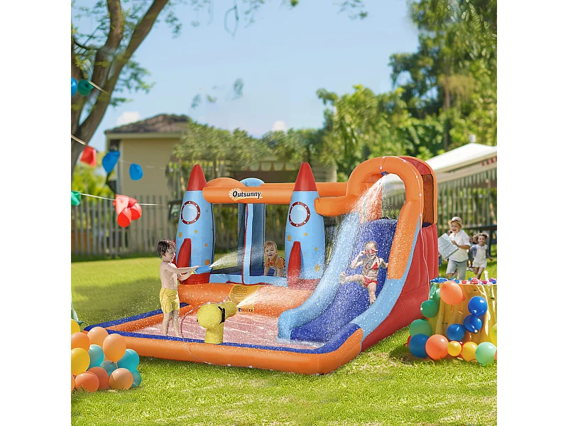 Castello gonfiabile per bambini con scivolo trampolino e gonfiatore