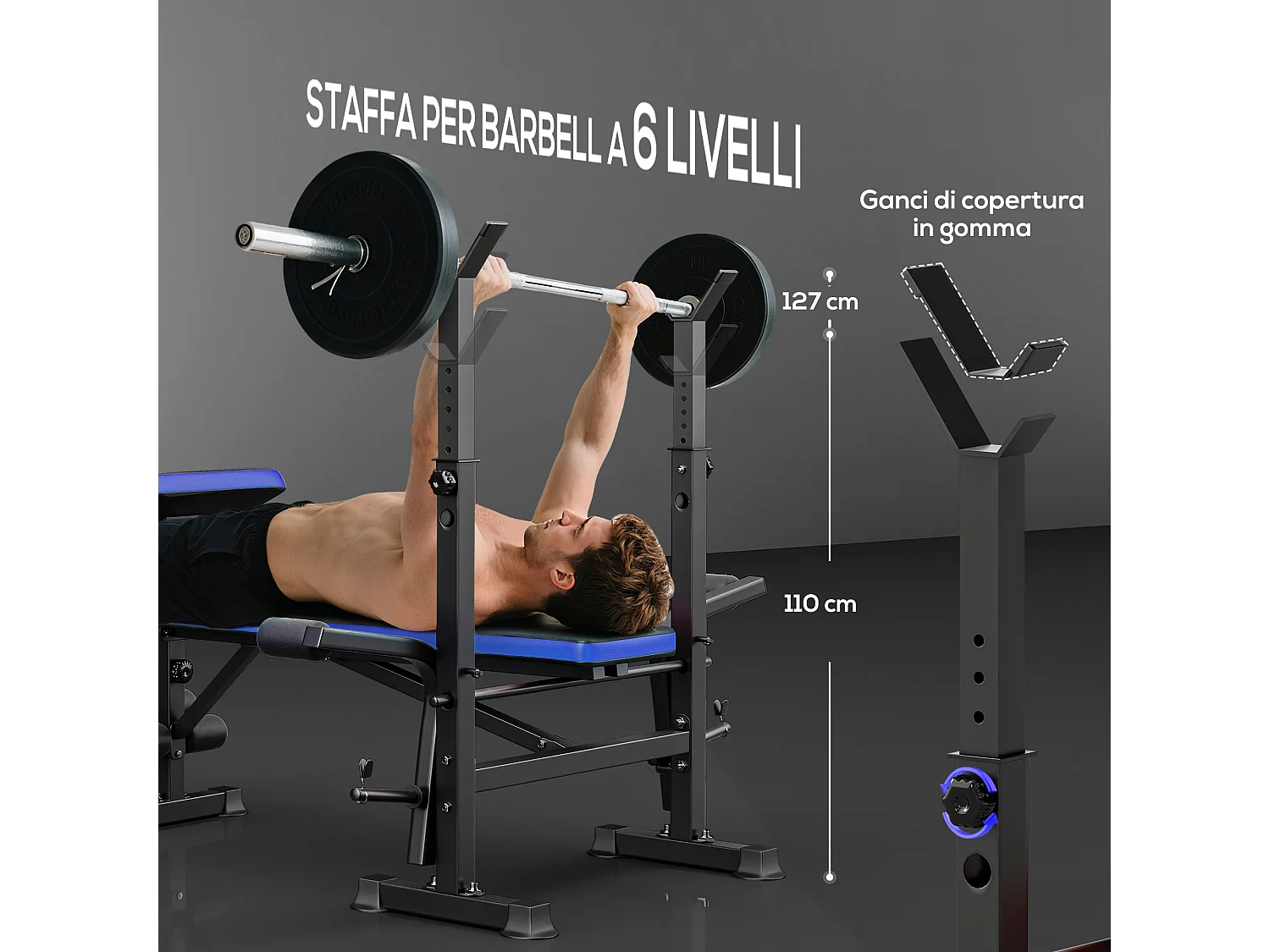 Panca palestra multifunzione con supporto bilanciere in acciaio blu