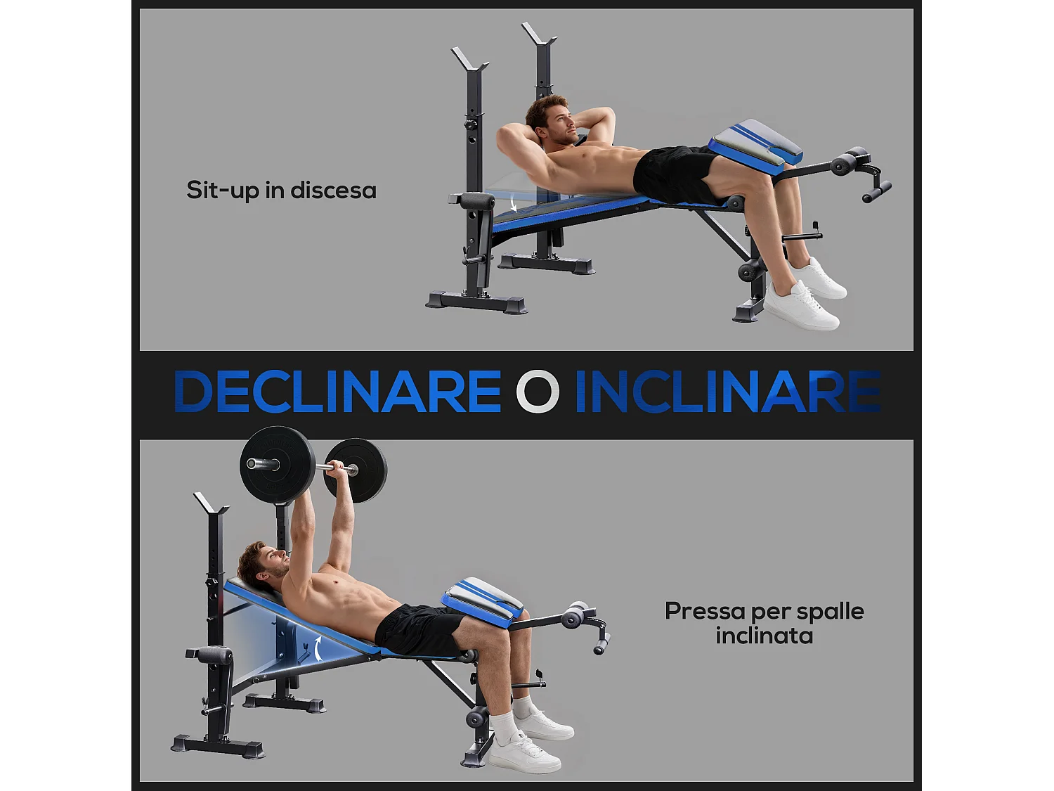 Panca palestra multifunzione con supporto bilanciere in acciaio blu