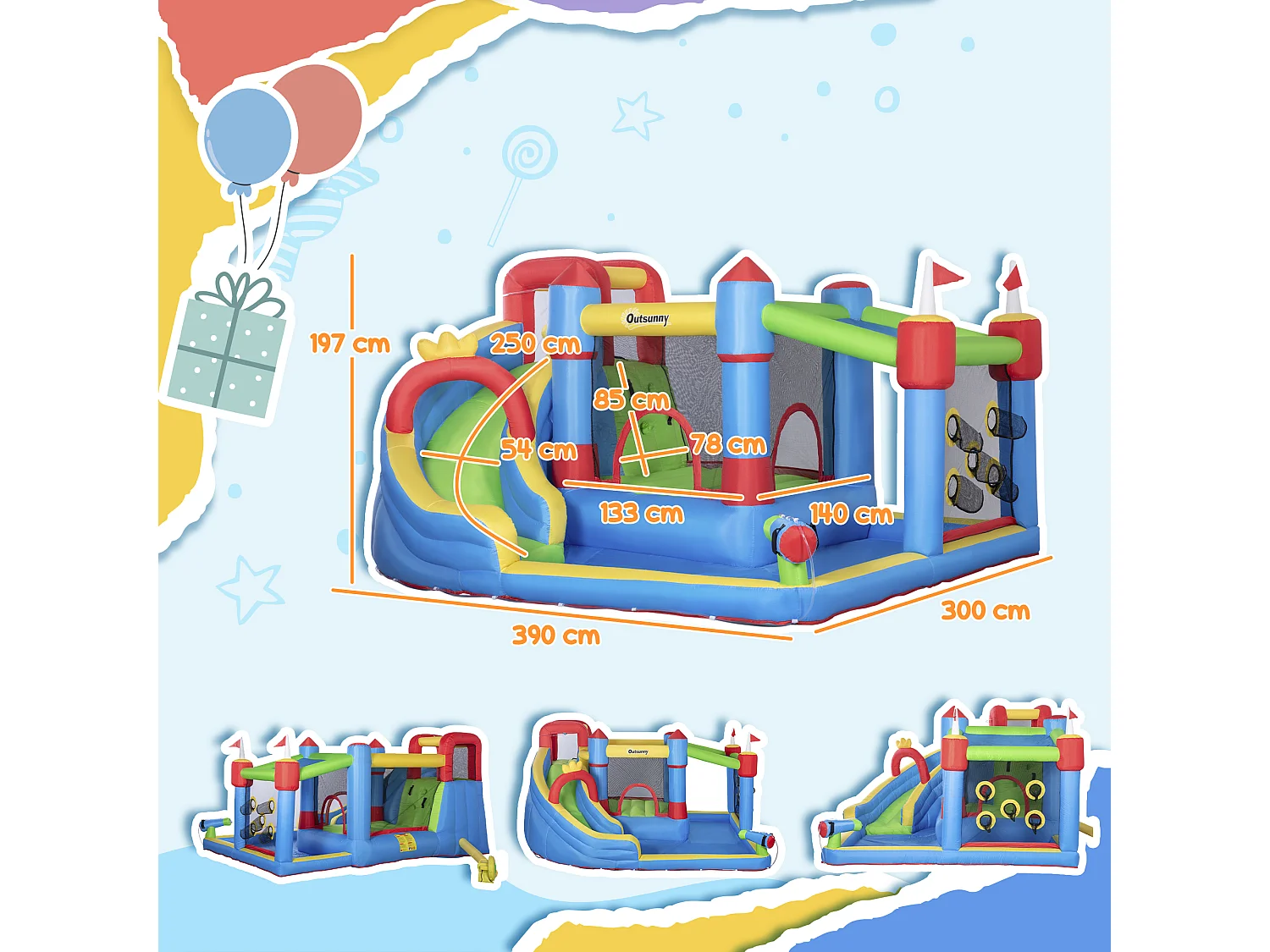 Castello gonfiabile per bimbi con scivolo trampolino piscina