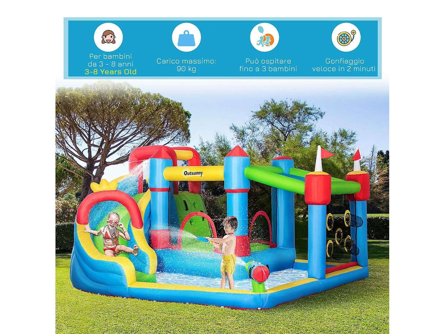 Castello gonfiabile per bimbi con scivolo trampolino piscina