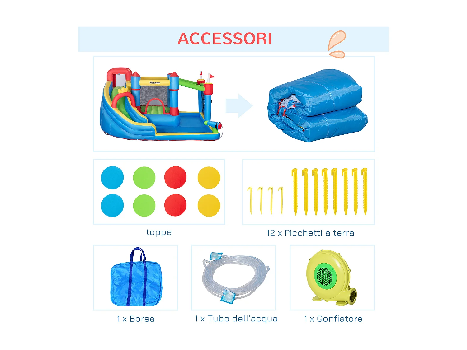 Castello gonfiabile per bimbi con scivolo trampolino piscina