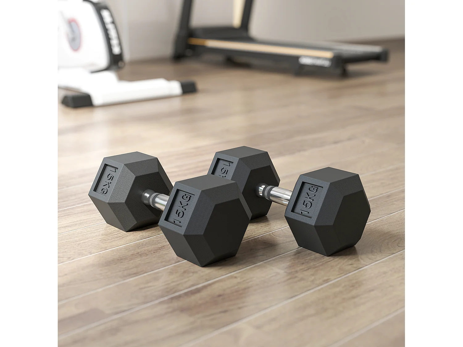 Set 2 manubri pesi esagonali 2x15 kg con impugnatura antiscivolo nero