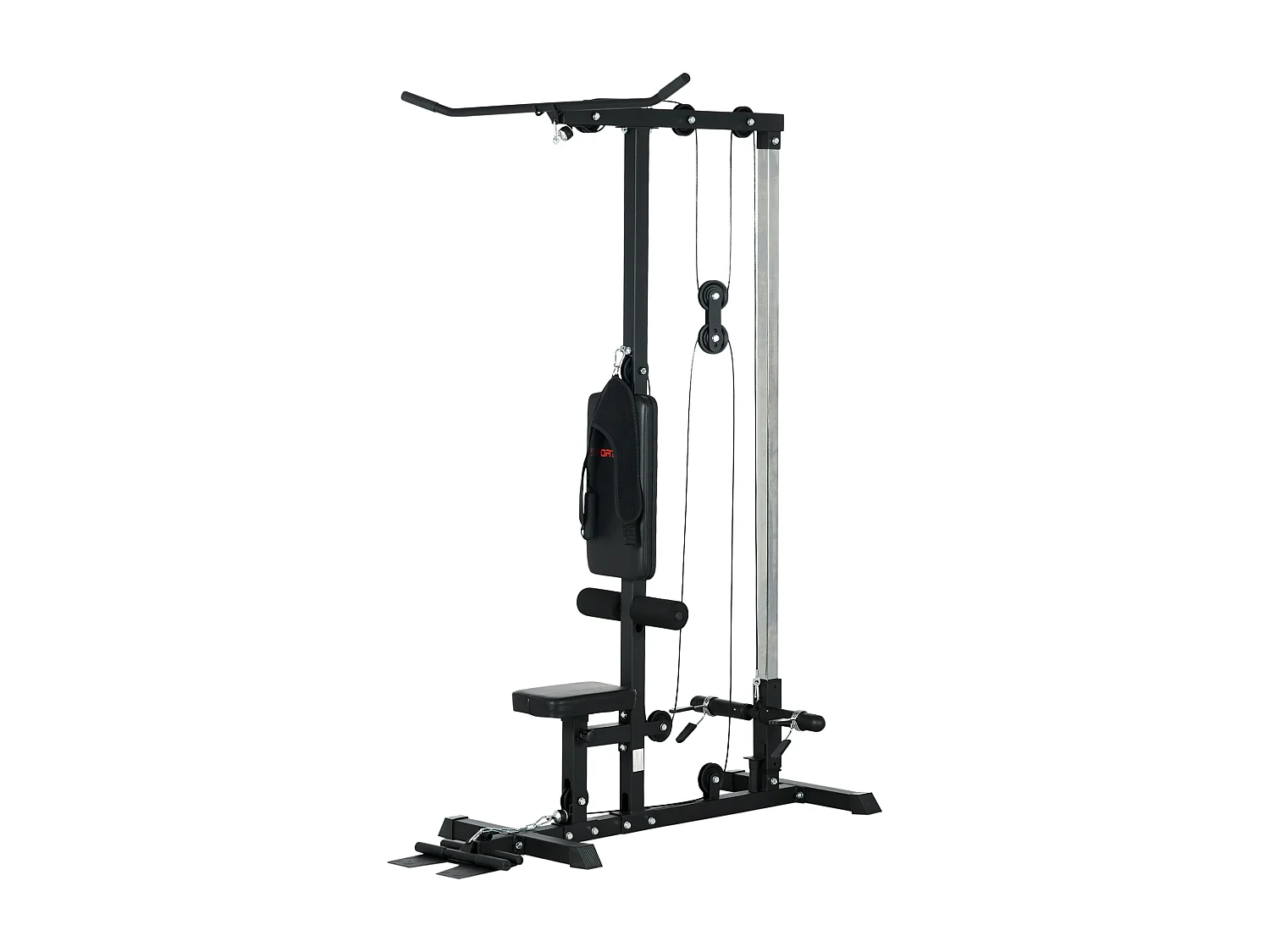 Stazione fitness multifunzione con lat machine in acciaio nero