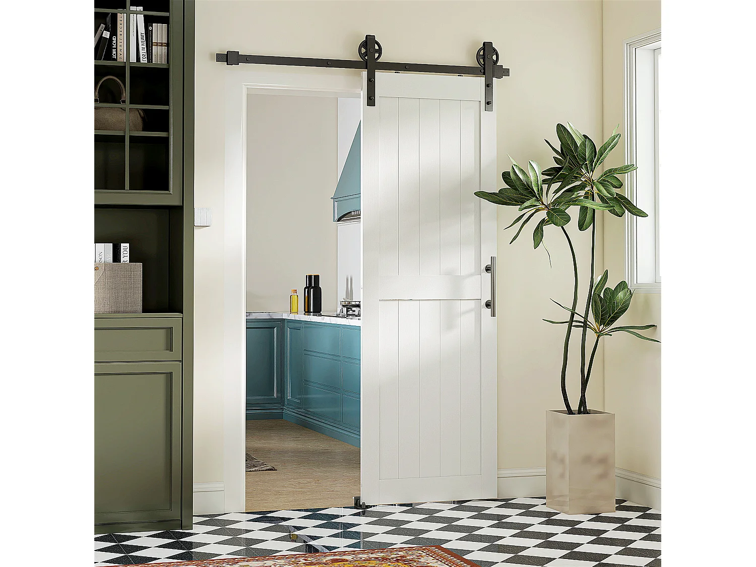 Porta scorrevole in stile country 71.5x213.4cm legno e acciaio bianco