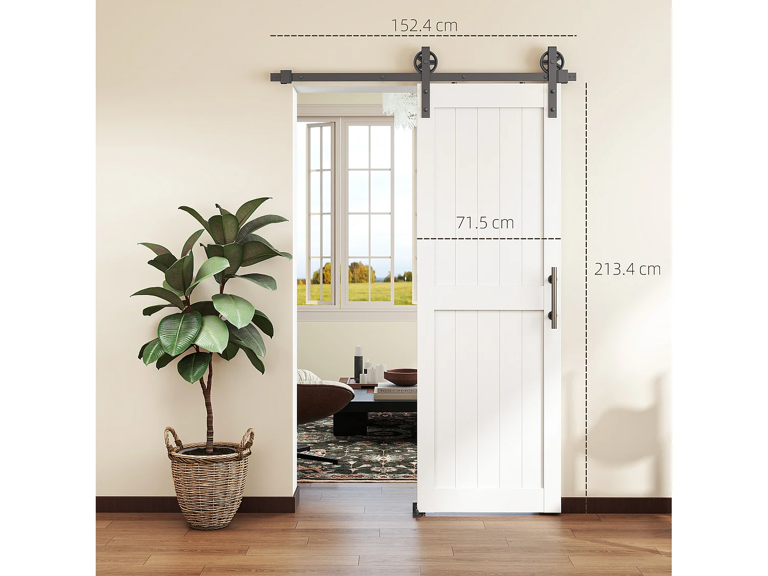 Porta scorrevole in stile country 71.5x213.4cm legno e acciaio bianco