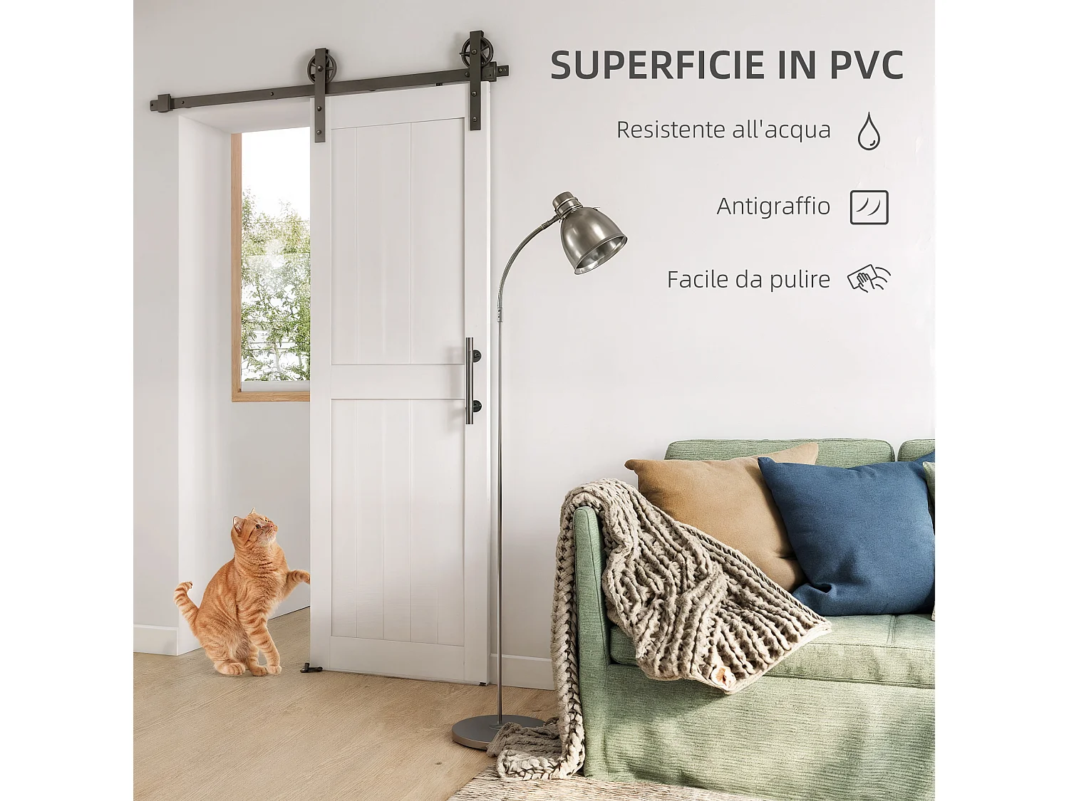 Porta scorrevole in stile country 71.5x213.4cm legno e acciaio bianco