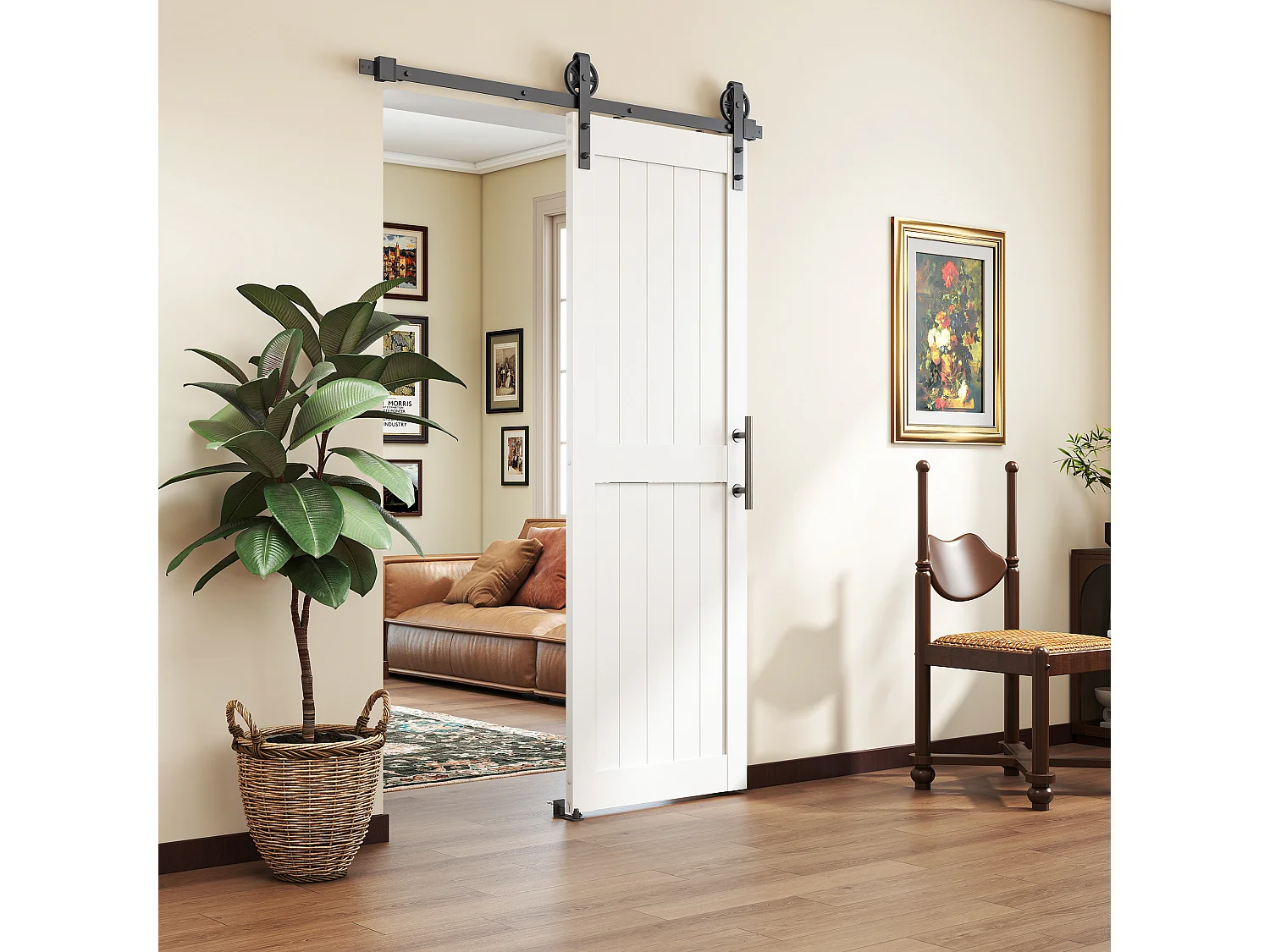 Porta scorrevole in stile country 71.5x213.4cm legno e acciaio bianco