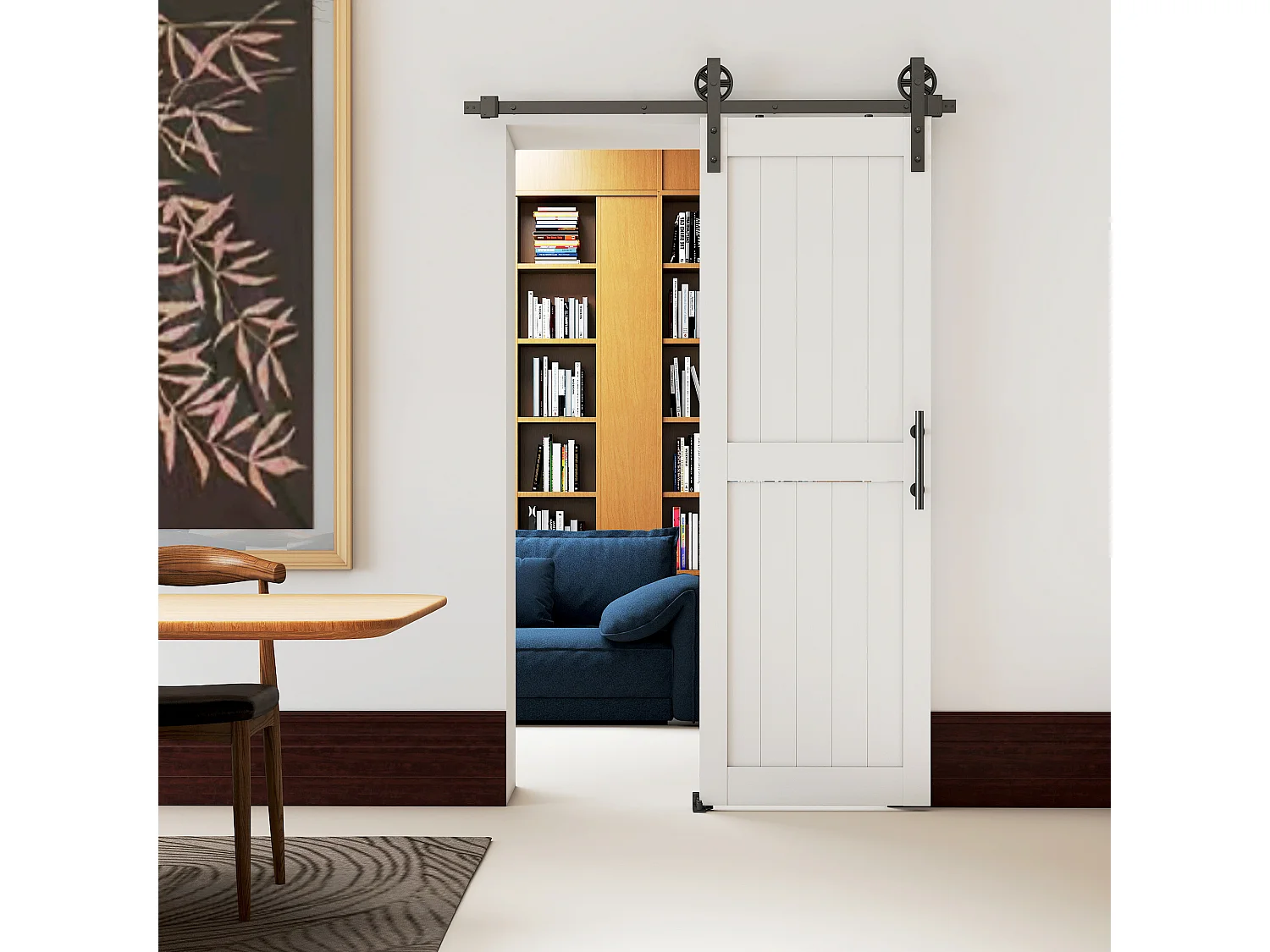 Porta scorrevole in stile country 71.5x213.4cm legno e acciaio bianco