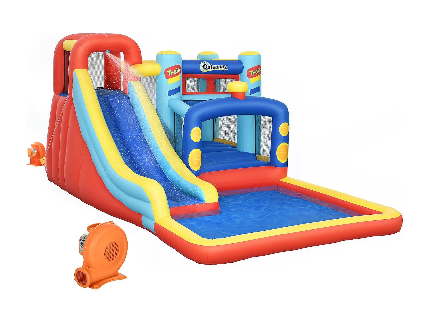 Castello gonfiabile bambini con trampolino scivolo e piscina