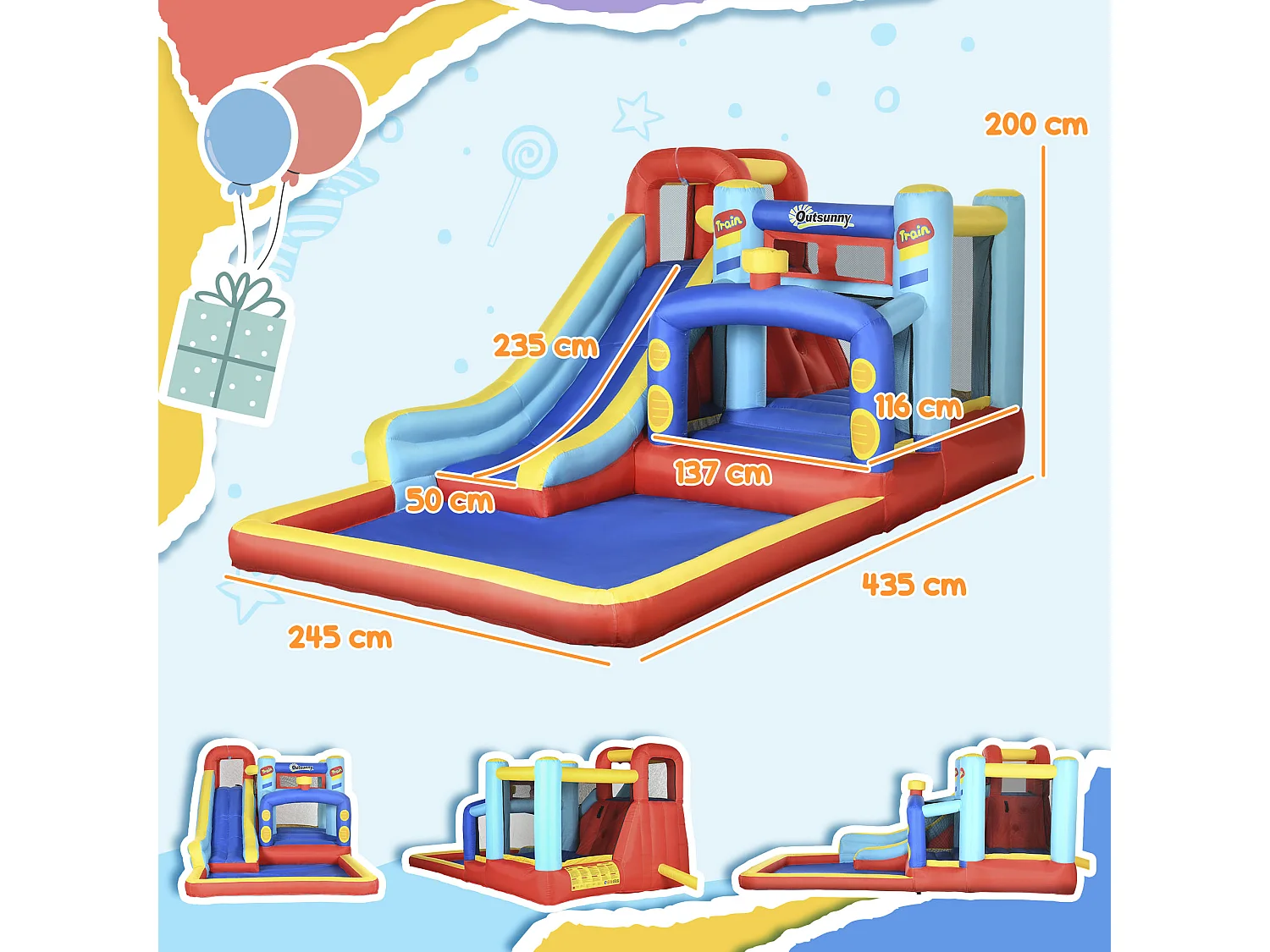 Castello gonfiabile bambini con trampolino scivolo e piscina