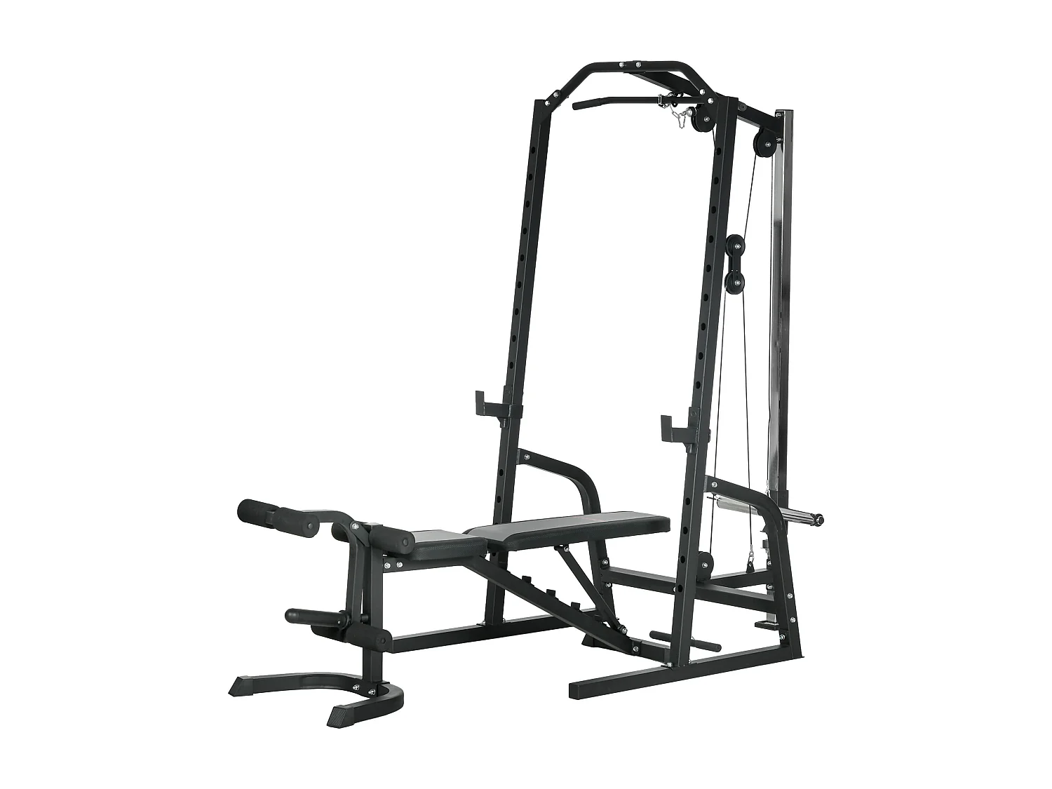 Power tower multifunzione con panca e porta bilanciere in acciaio nero