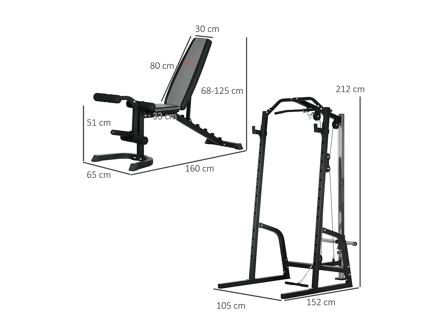Power tower multifunzione con panca e porta bilanciere in acciaio nero
