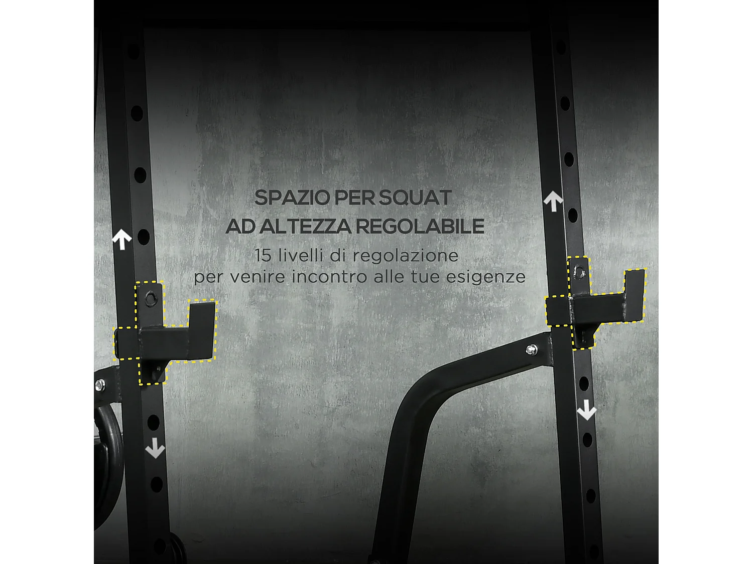 Power tower multifunzione con panca e porta bilanciere in acciaio nero