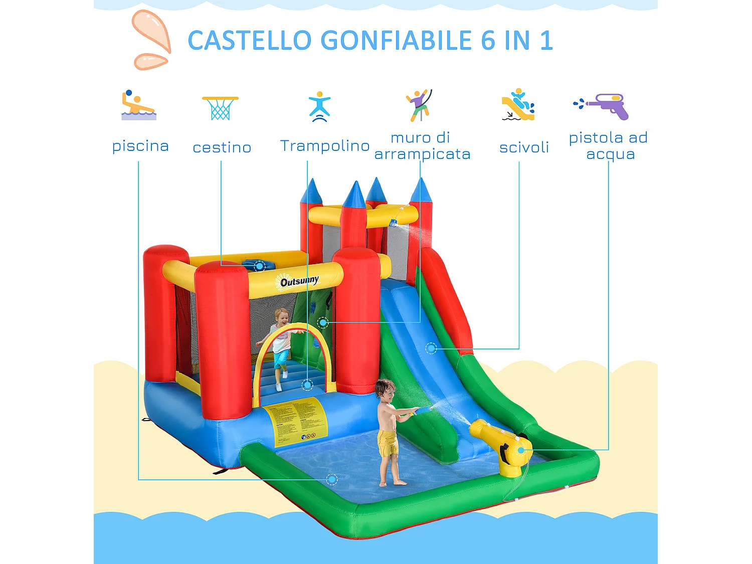 Gioco gonfiabile per bambini 3-8 anni con gonfiatore e borsa