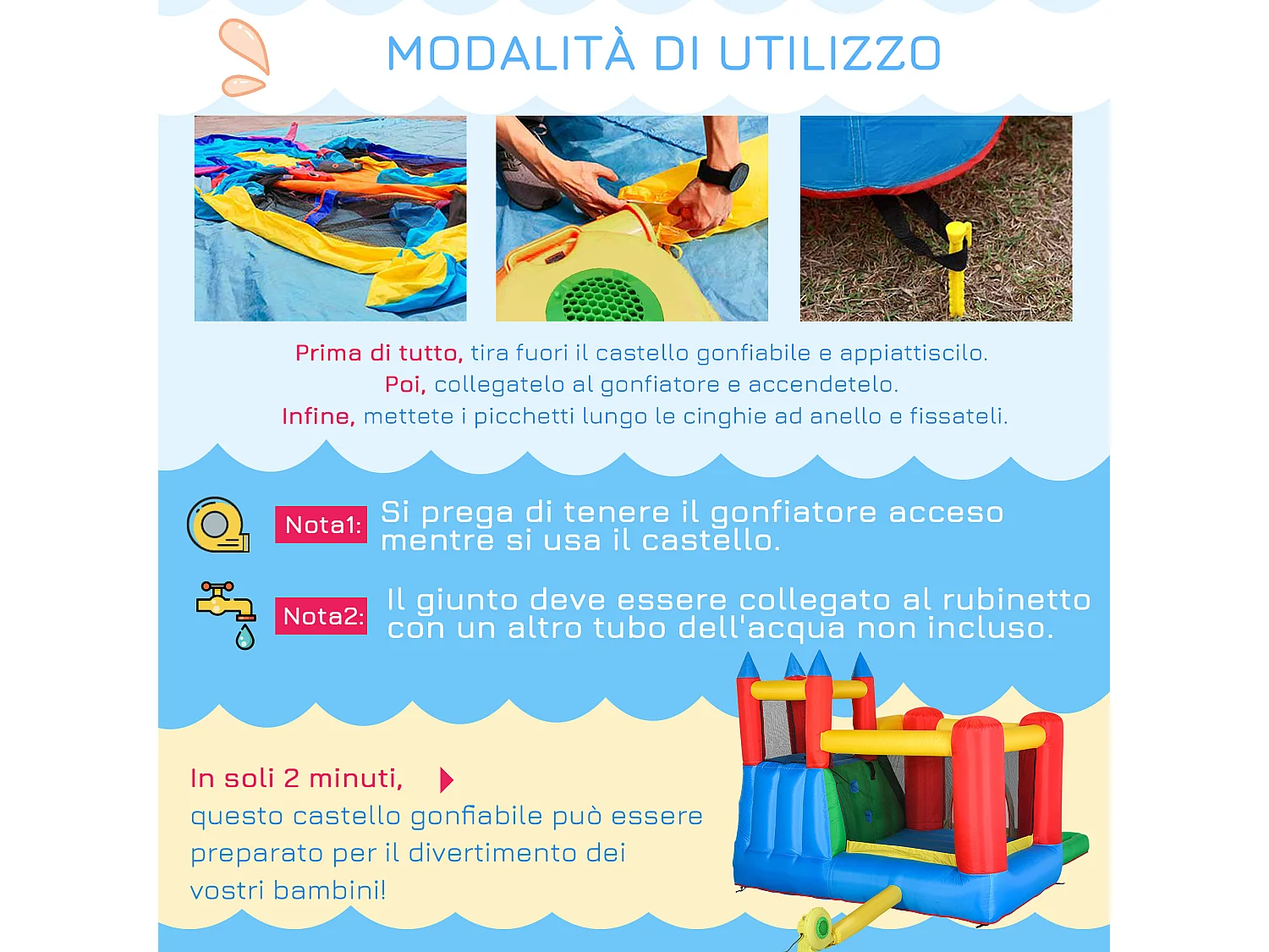 Gioco gonfiabile per bambini 3-8 anni con gonfiatore e borsa