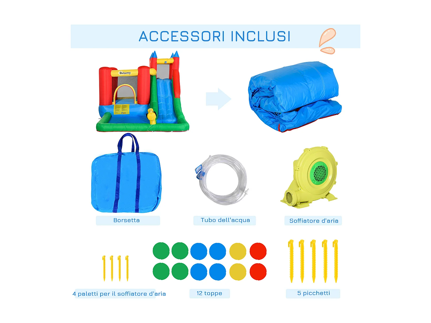 Gioco gonfiabile per bambini 3-8 anni con gonfiatore e borsa