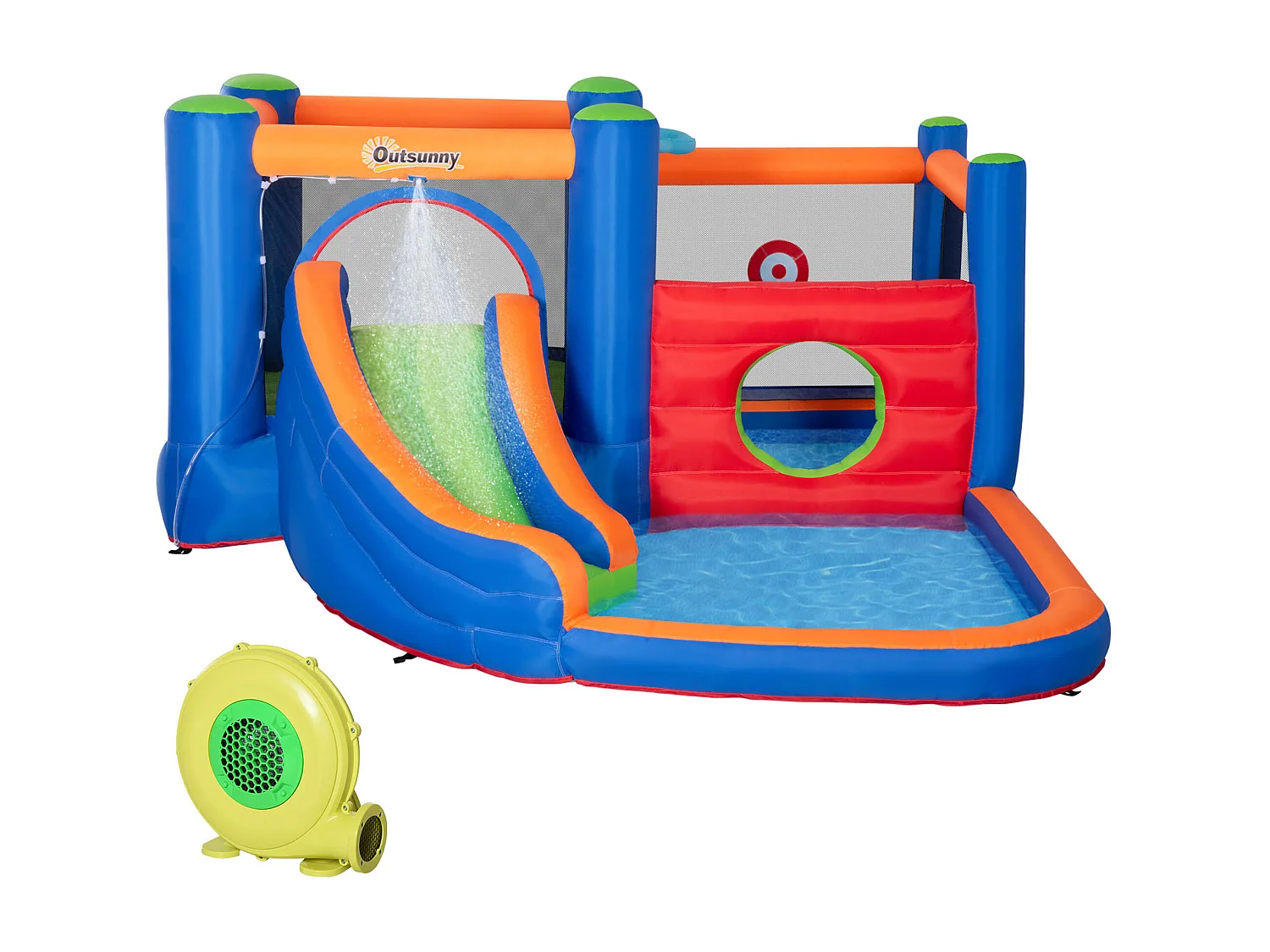 Castello gonfiabile bambini con scivolo, trampolino e piscina