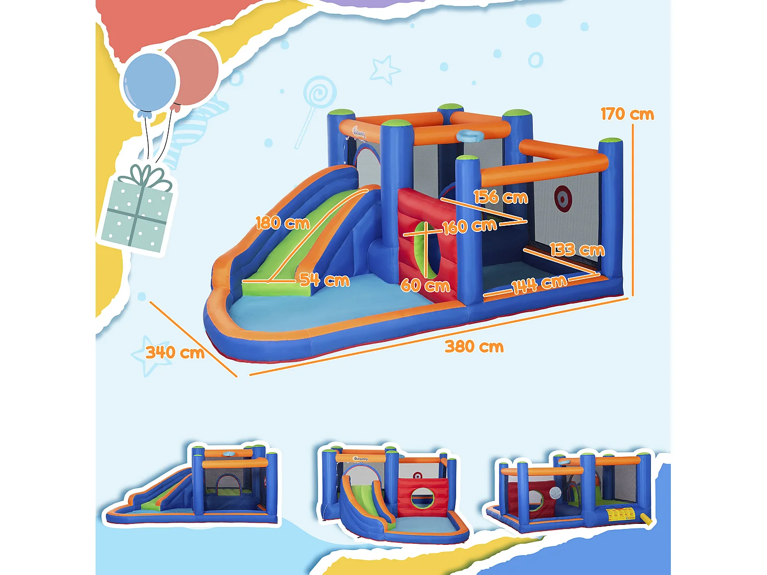 Castello gonfiabile bambini con scivolo, trampolino e piscina