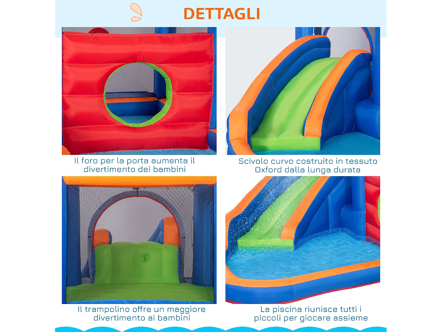 Castello gonfiabile bambini con scivolo, trampolino e piscina