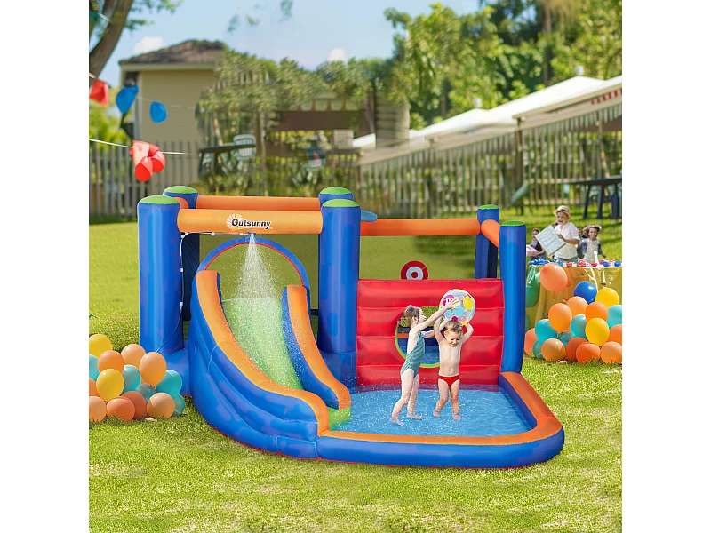 Castello gonfiabile bambini con scivolo, trampolino e piscina