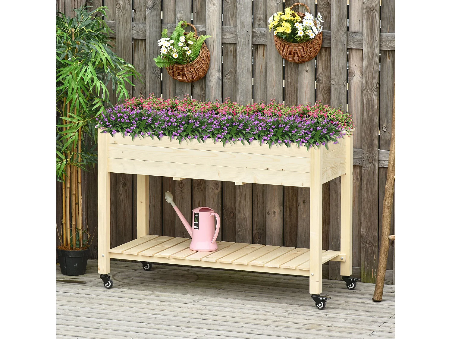 Letto per orto rialzato con ruote e ripiano inferiore in legno