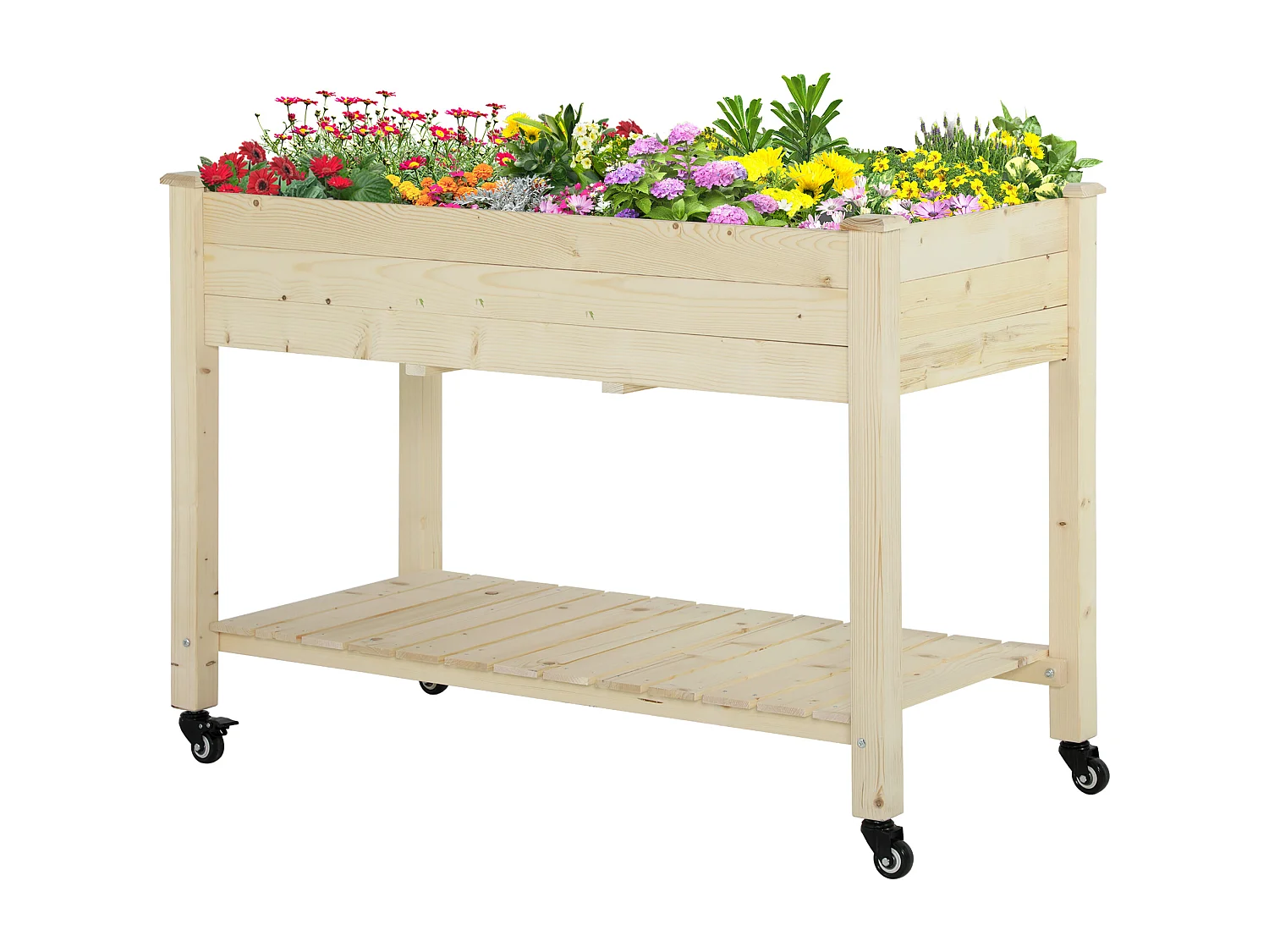 Letto per orto rialzato con ruote e ripiano inferiore in legno