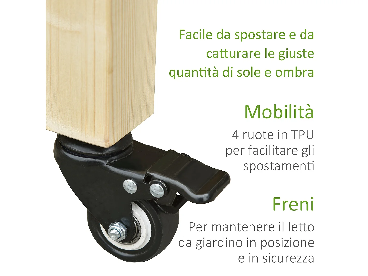 Letto per orto rialzato con ruote e ripiano inferiore in legno