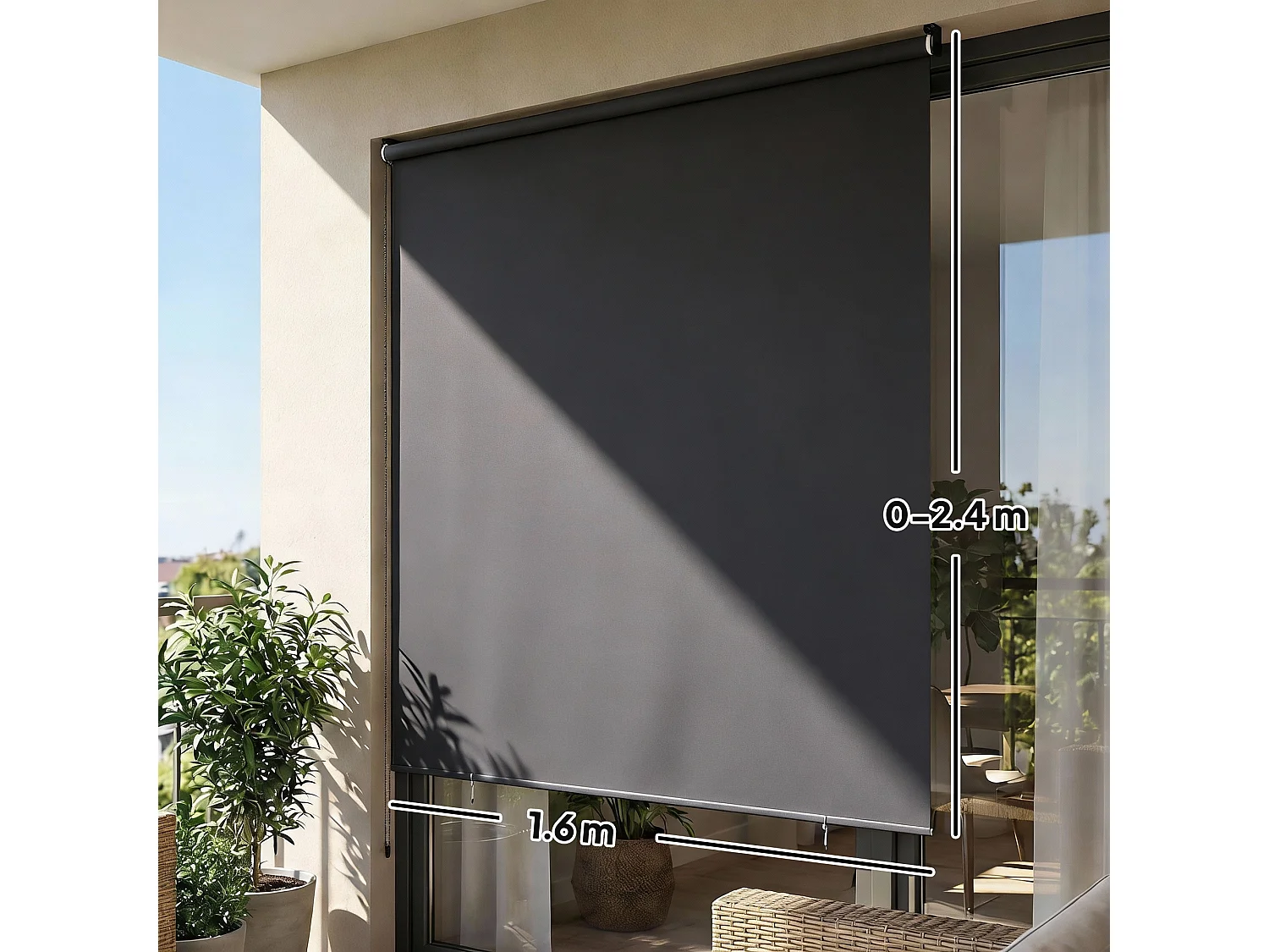 Tenda a rullo avvolgibile in poliestere anti-uv 240x160cm grigio scuro