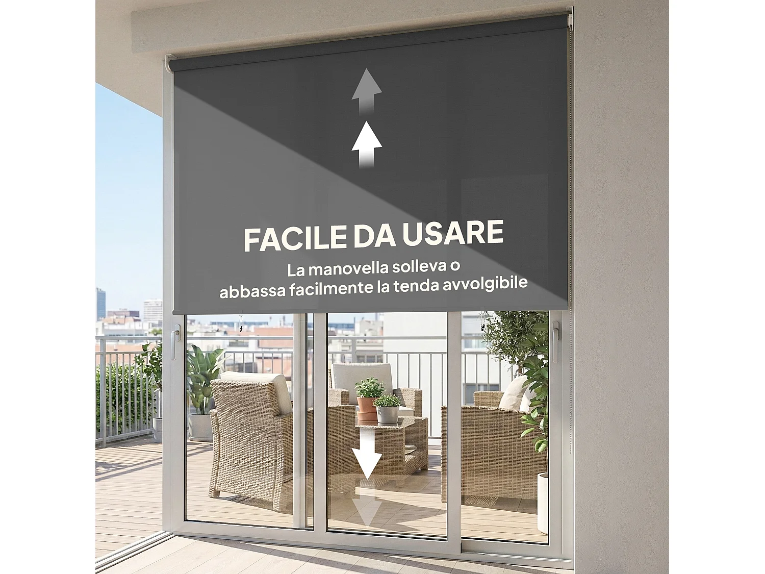 Tenda a rullo avvolgibile in poliestere anti-uv 240x160cm grigio scuro