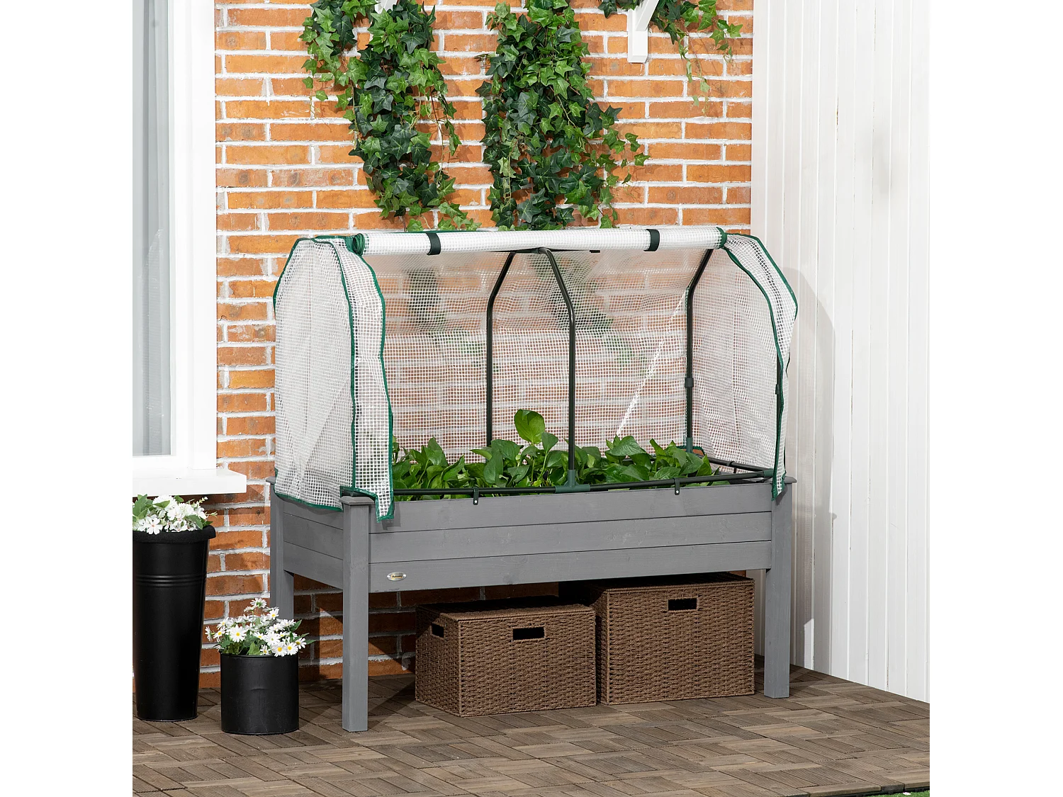 Letto per orto con serra in legno e PE grigio scuro