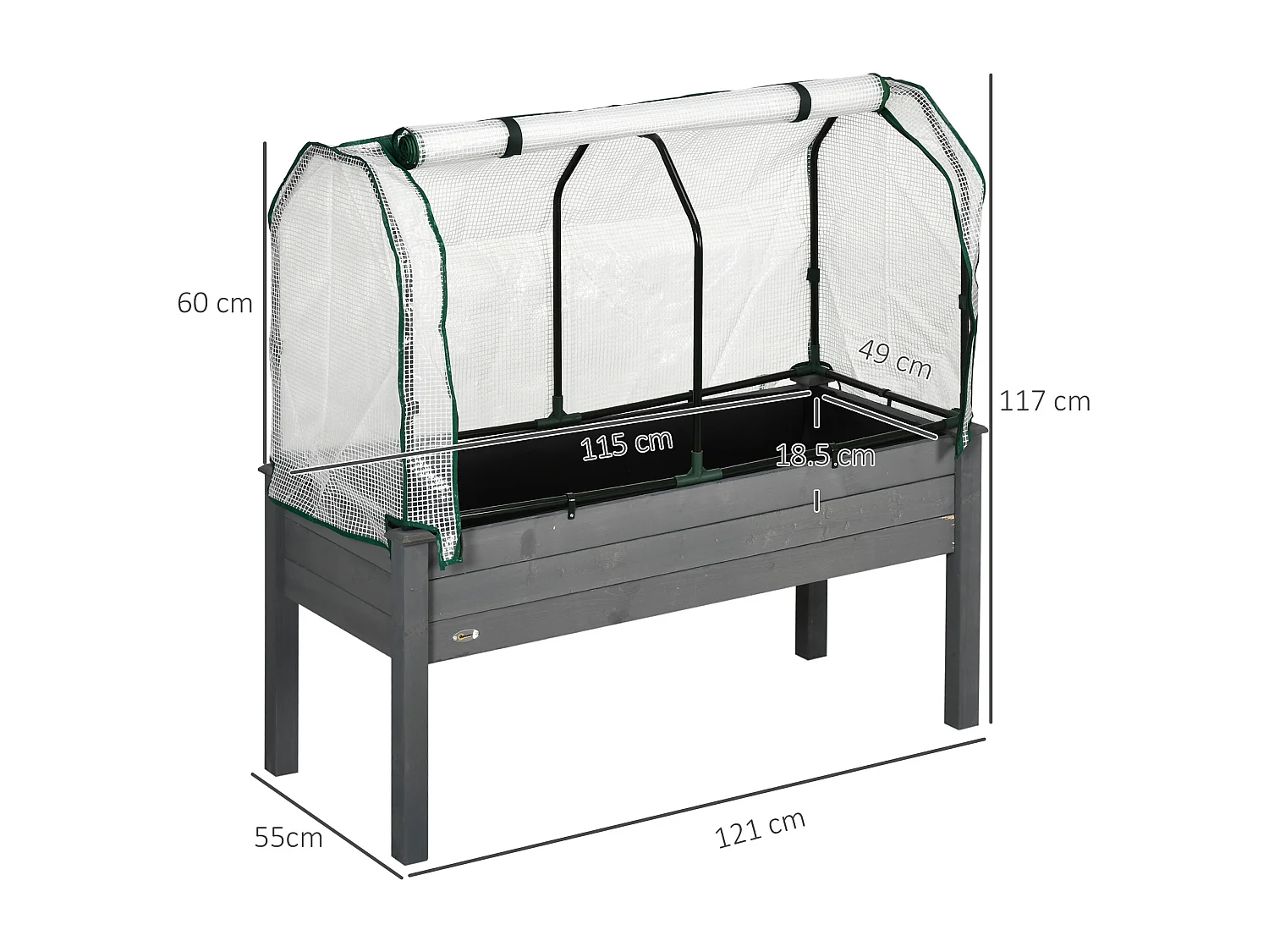 Letto per orto con serra in legno e PE grigio scuro