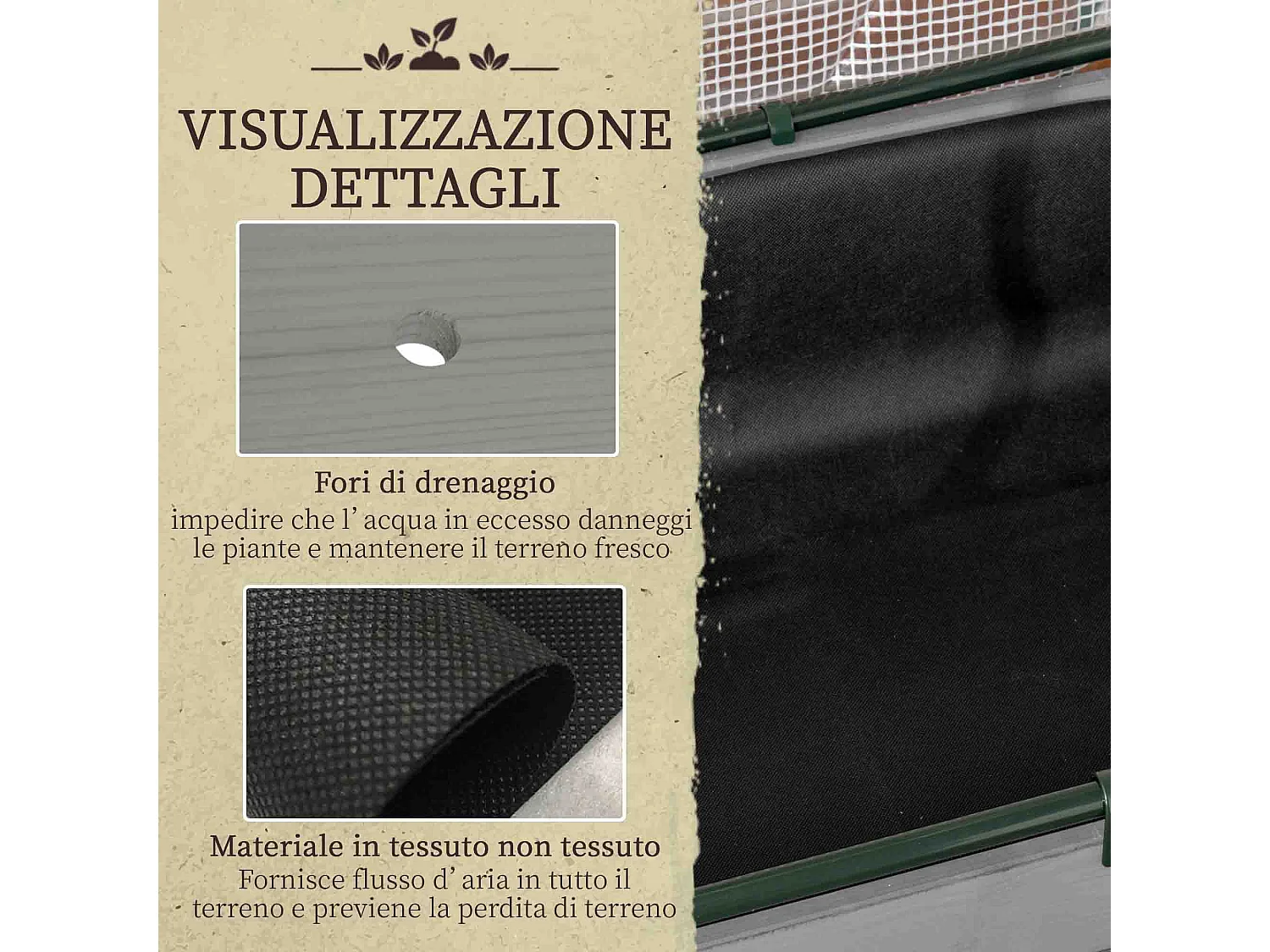 Letto per orto con serra in legno e PE grigio scuro