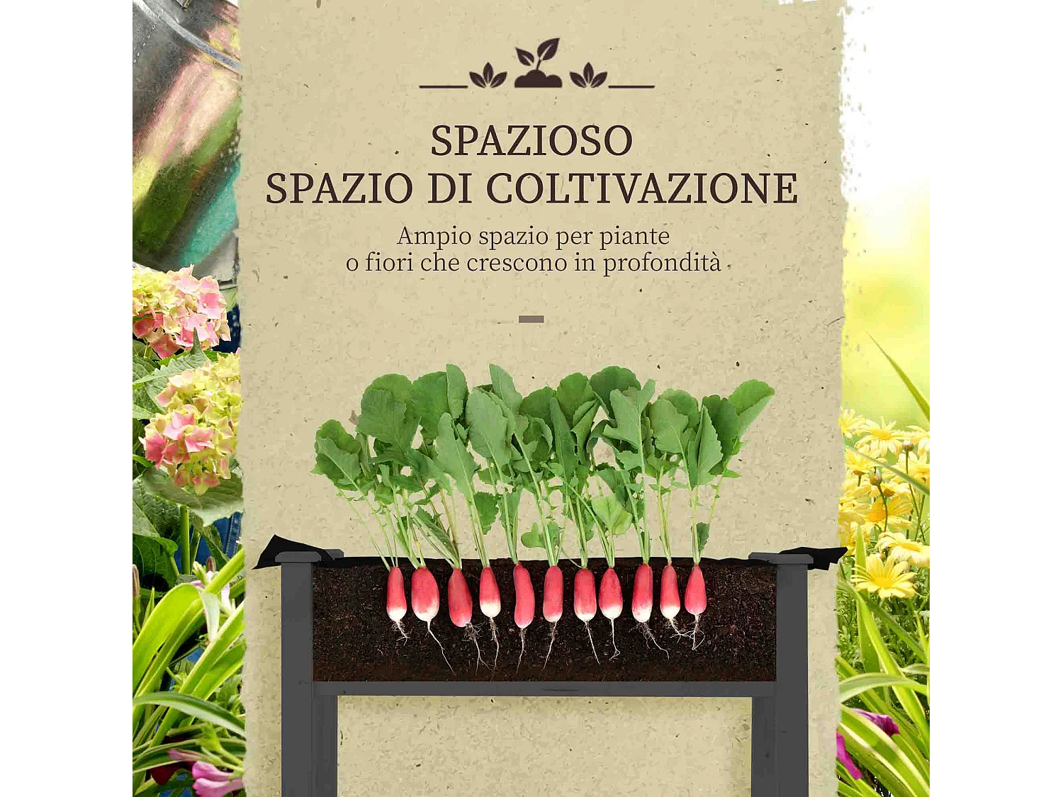 Letto per orto con serra in legno e PE grigio scuro