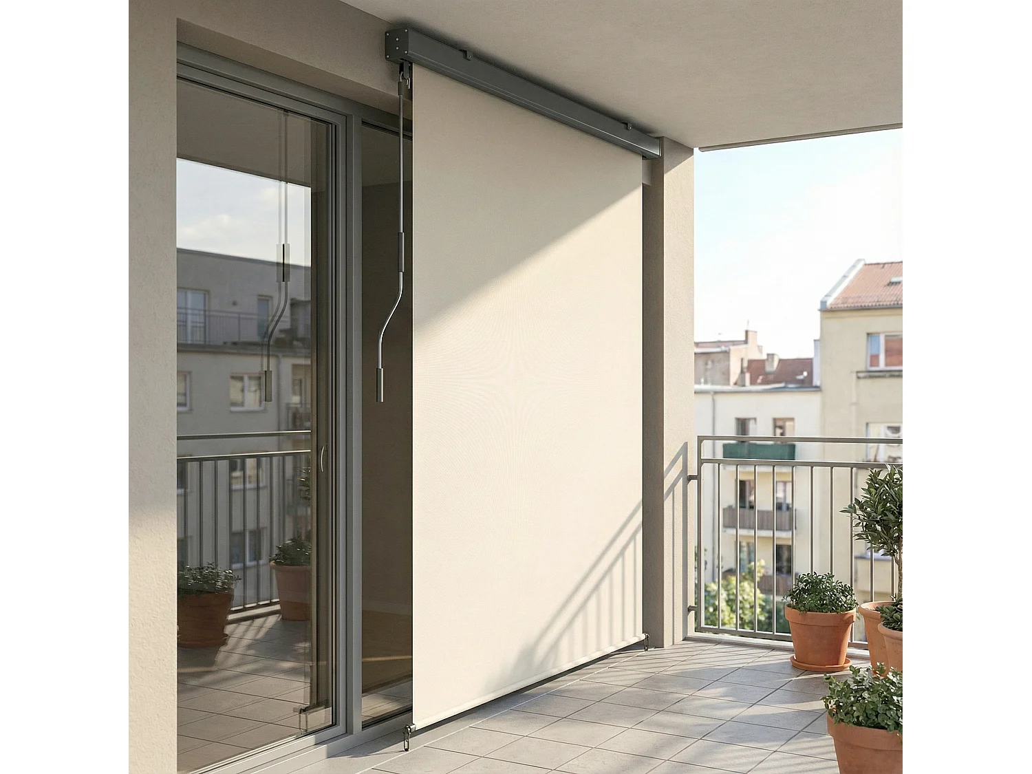 Tenda a rullo avvolgibile in poliestere anti-uv 250x160 cm crema