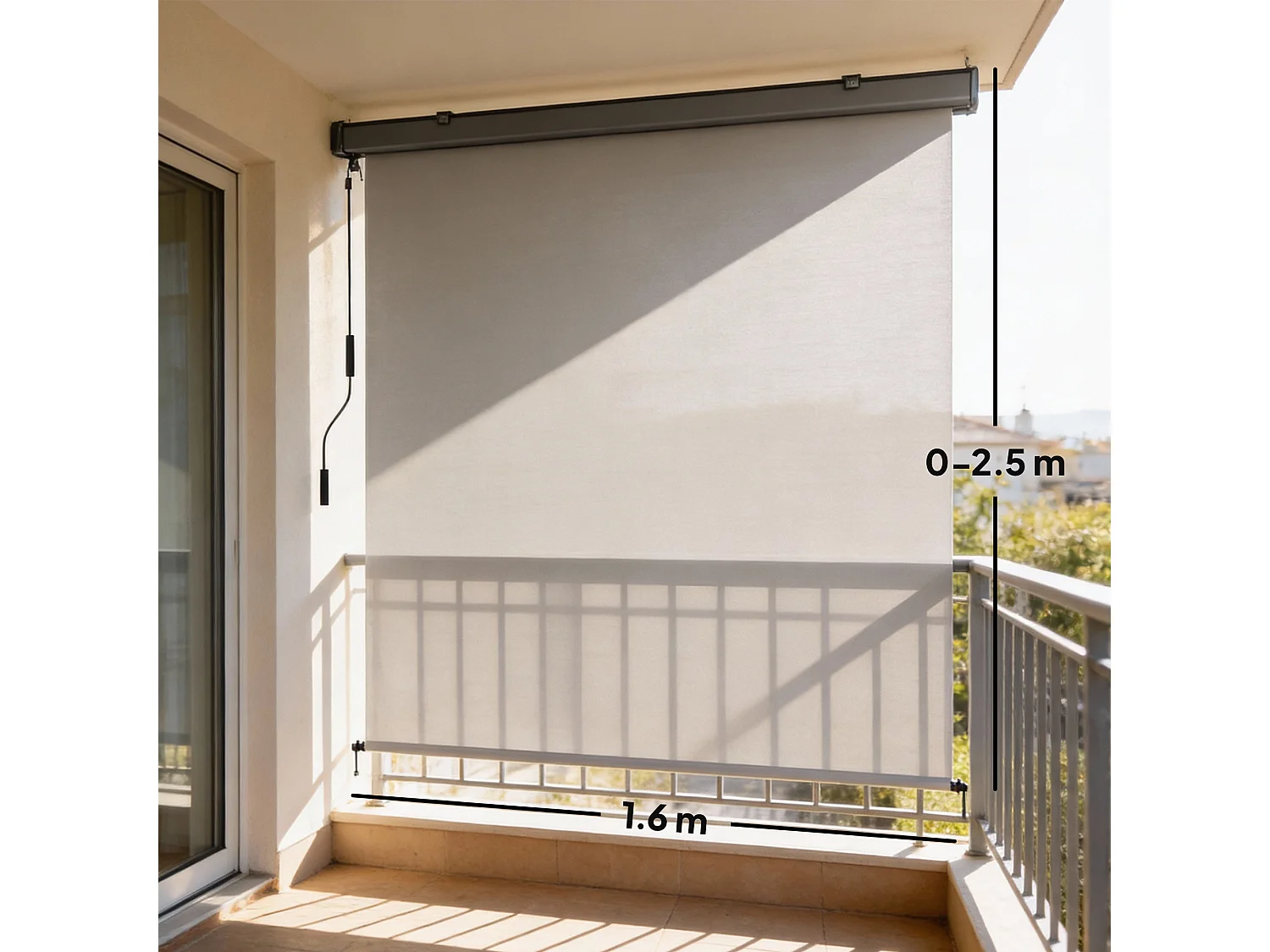 Tenda a rullo avvolgibile in poliestere anti-uv 250x160 cm crema