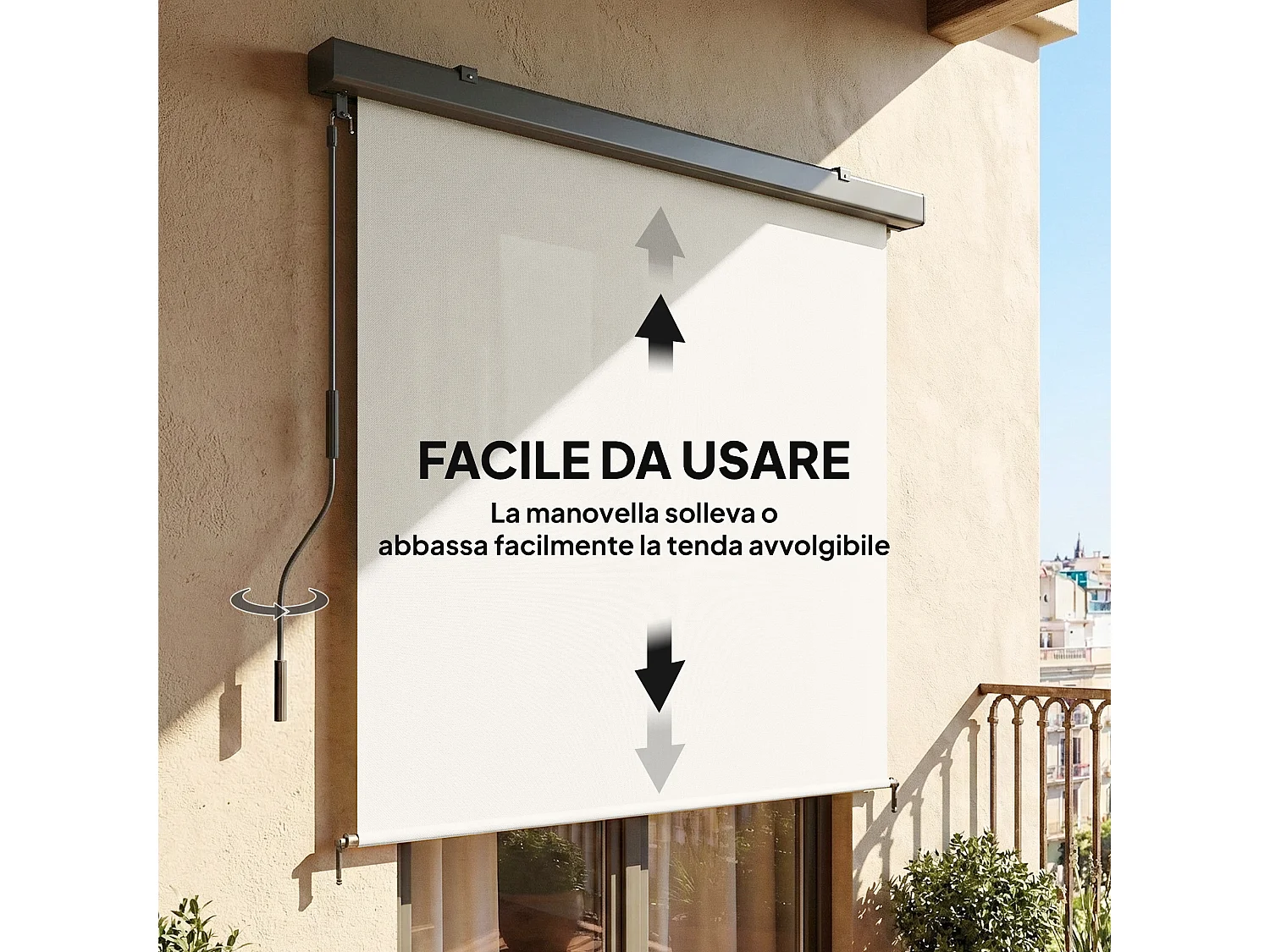 Tenda a rullo avvolgibile in poliestere anti-uv 250x160 cm crema