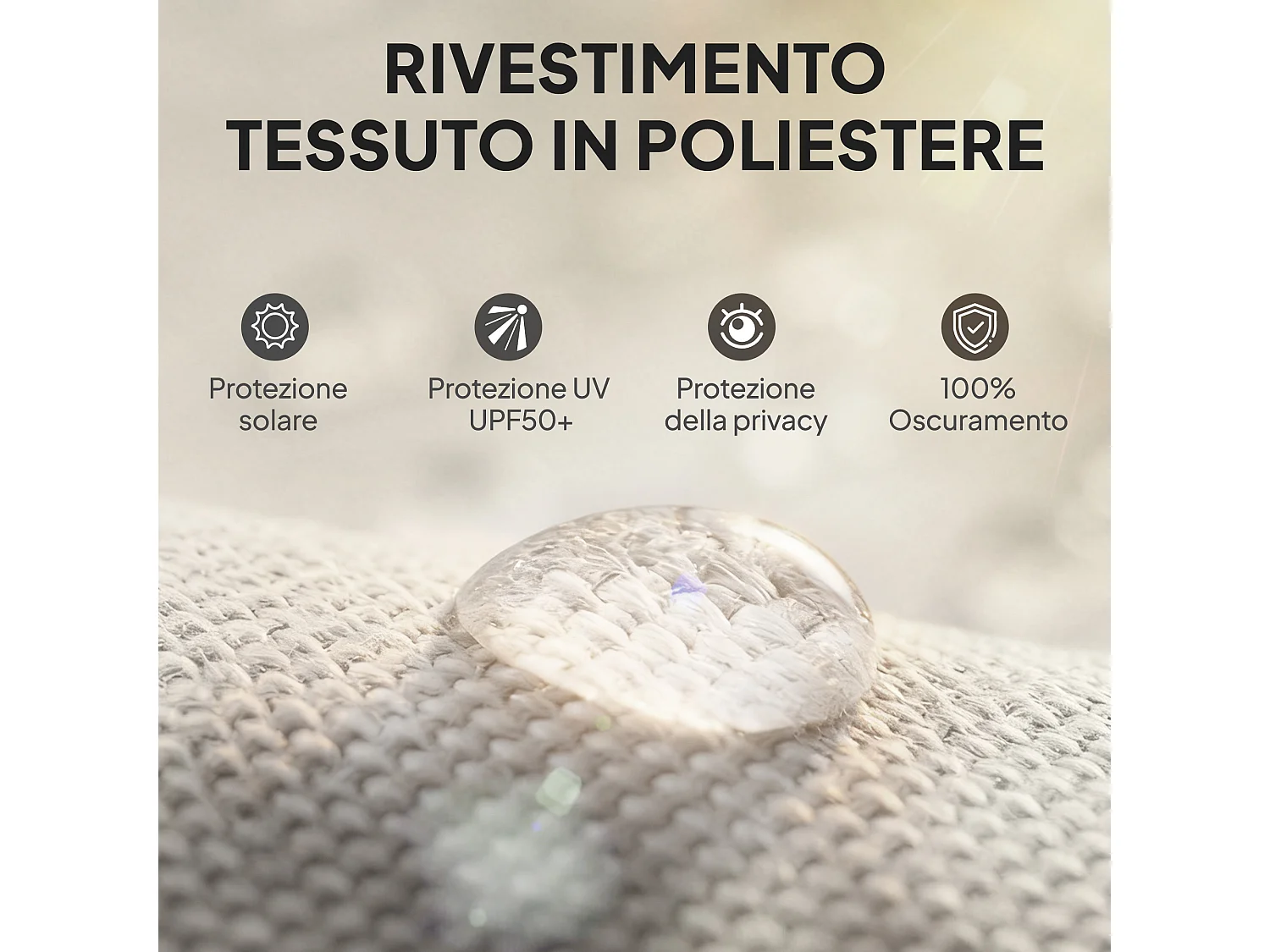 Tenda a rullo avvolgibile in poliestere anti-uv 250x160 cm crema