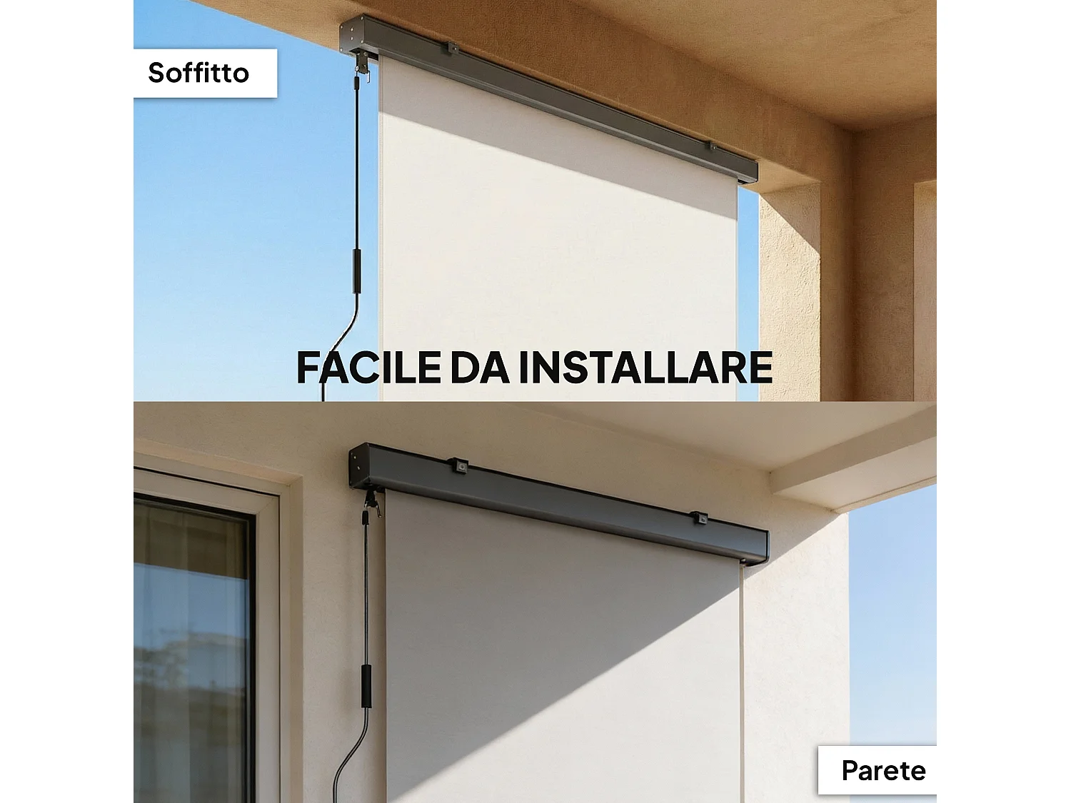 Tenda a rullo avvolgibile in poliestere anti-uv 250x160 cm crema