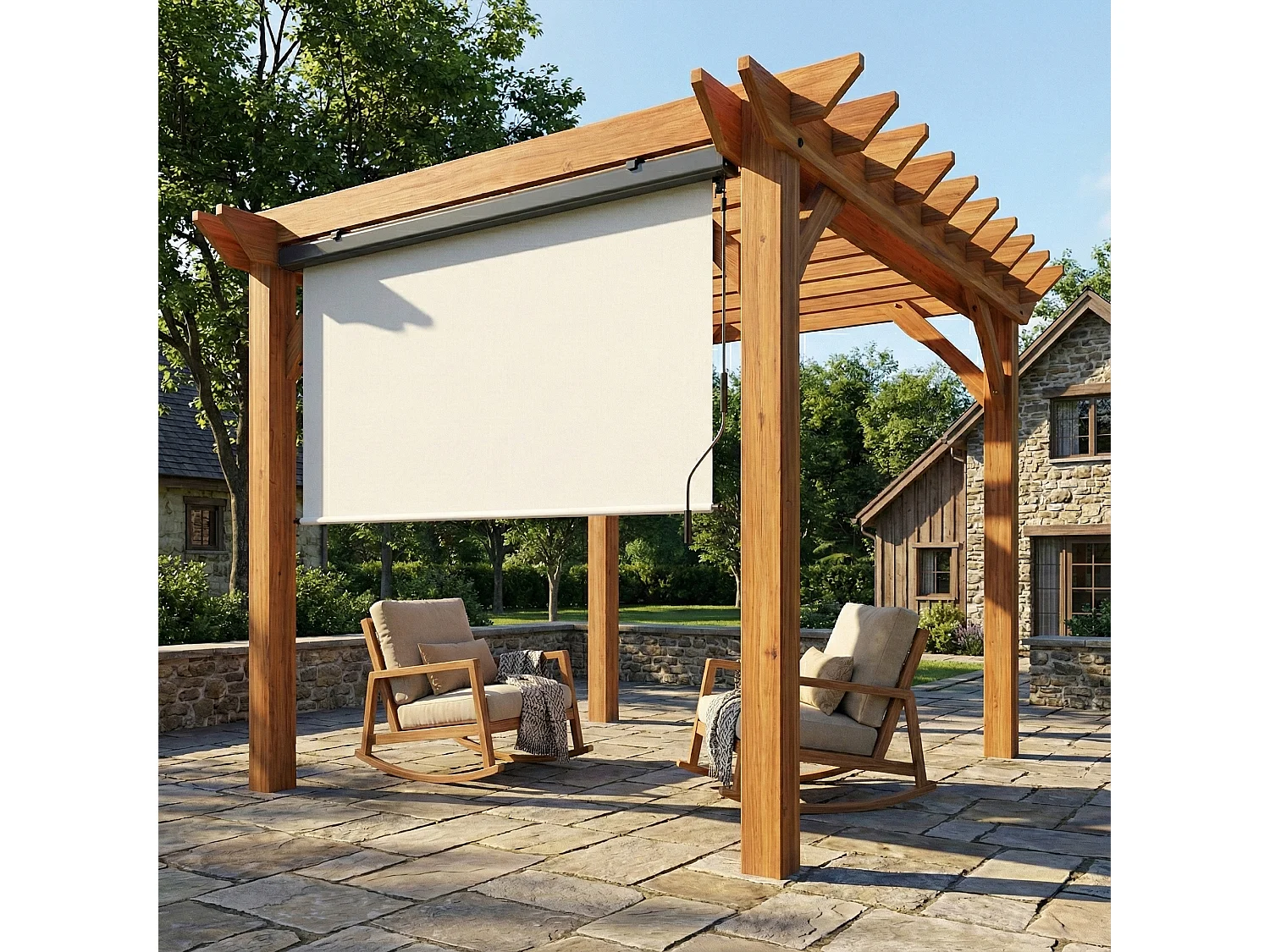 Tenda a rullo avvolgibile in poliestere anti-uv 250x160 cm crema