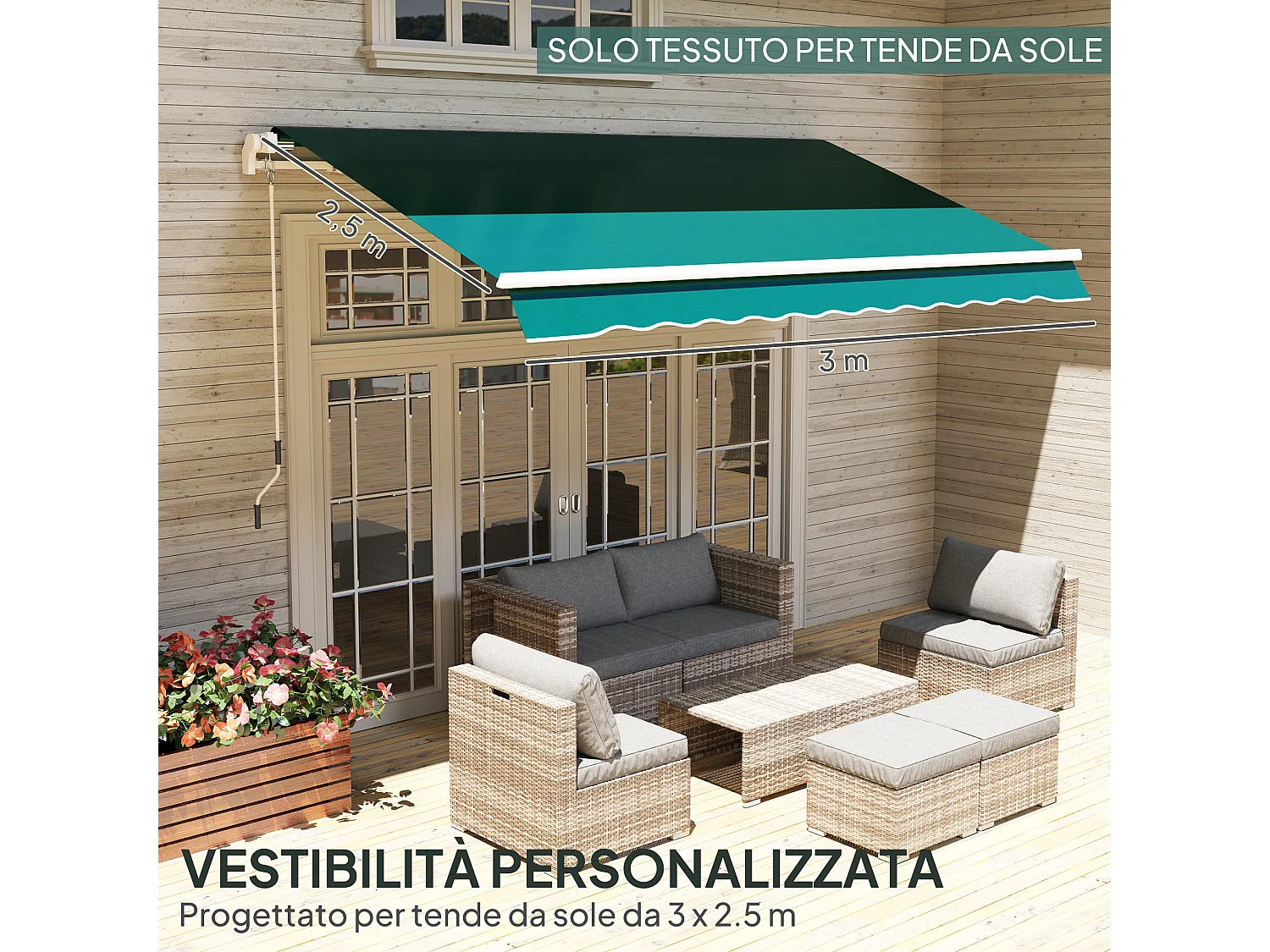 Telo di ricambio per tenda parasole 3x2.5 m in poliestere verde