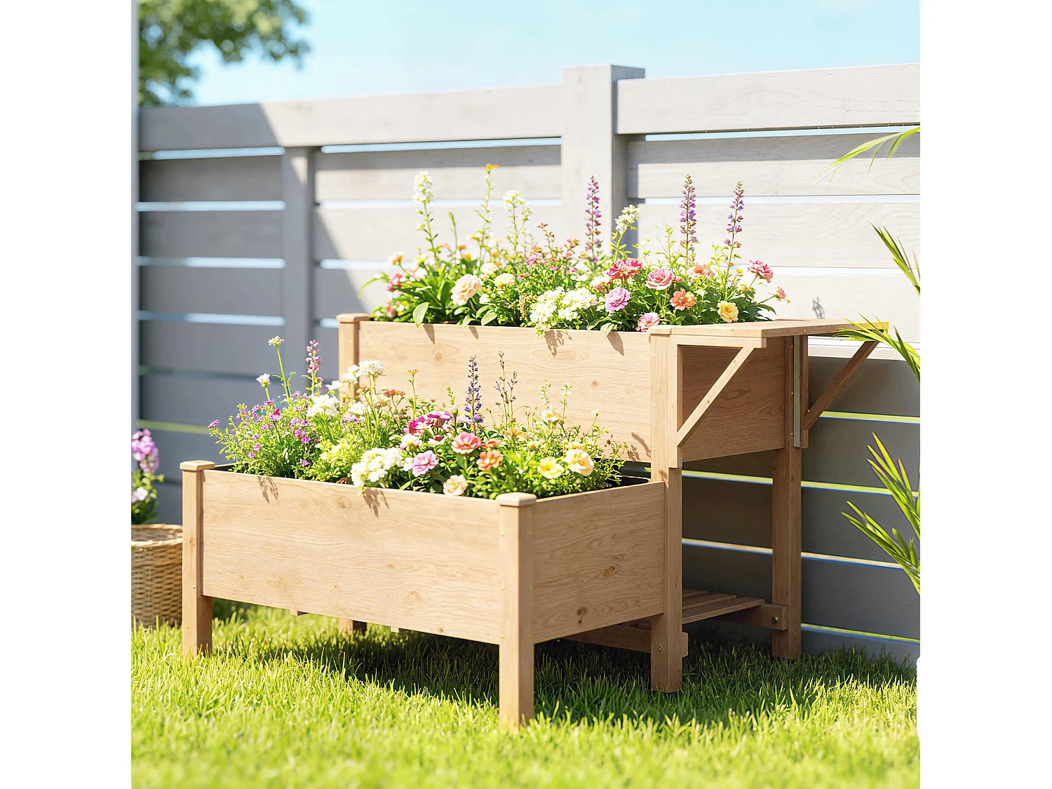 Letto per orto rialzato a 2 livelli in legno di abete marrone