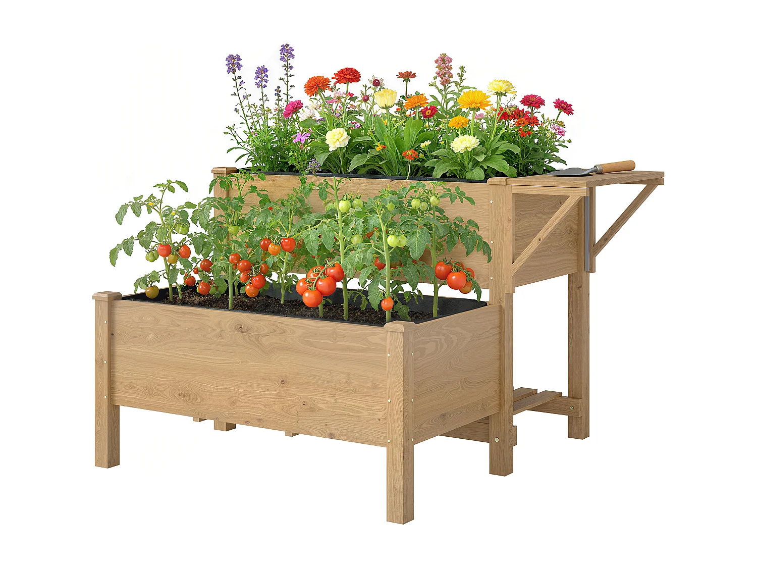 Letto per orto rialzato a 2 livelli in legno di abete marrone