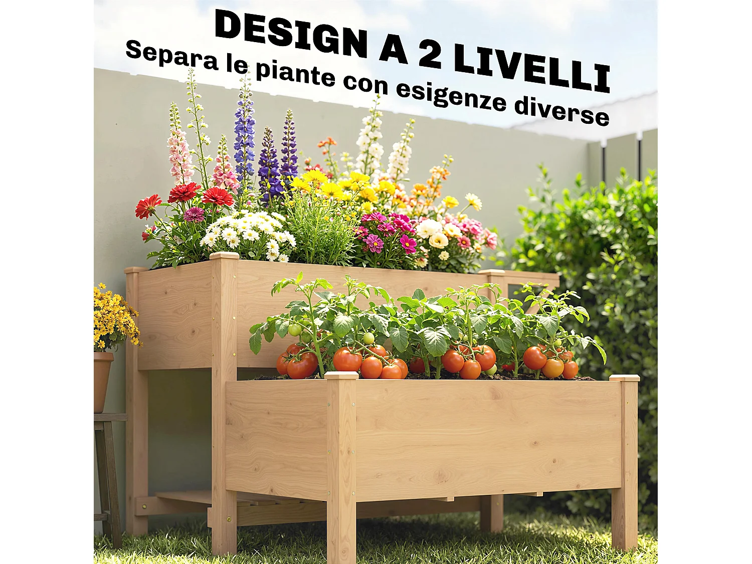 Letto per orto rialzato a 2 livelli in legno di abete marrone