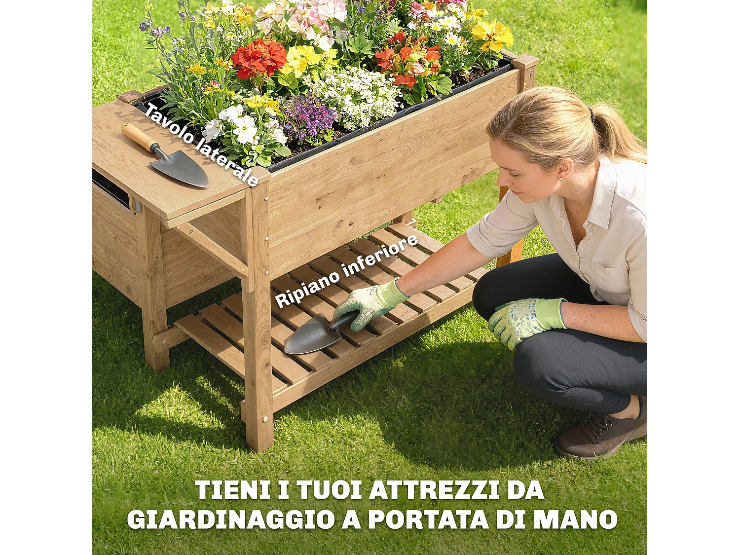 Letto per orto rialzato a 2 livelli in legno di abete marrone